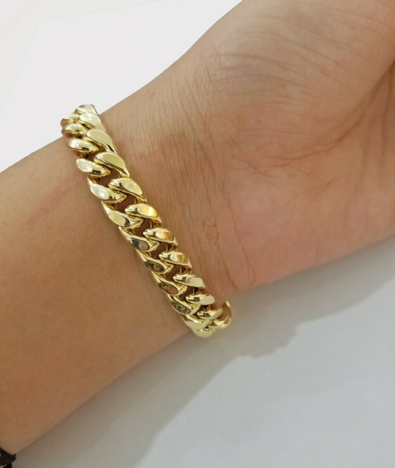 REAL 14k Gold Miami Cuban Bracelet 7.5" 9mm 14kt Yellow Gold Strong Link LADIES - GoldenlinQ