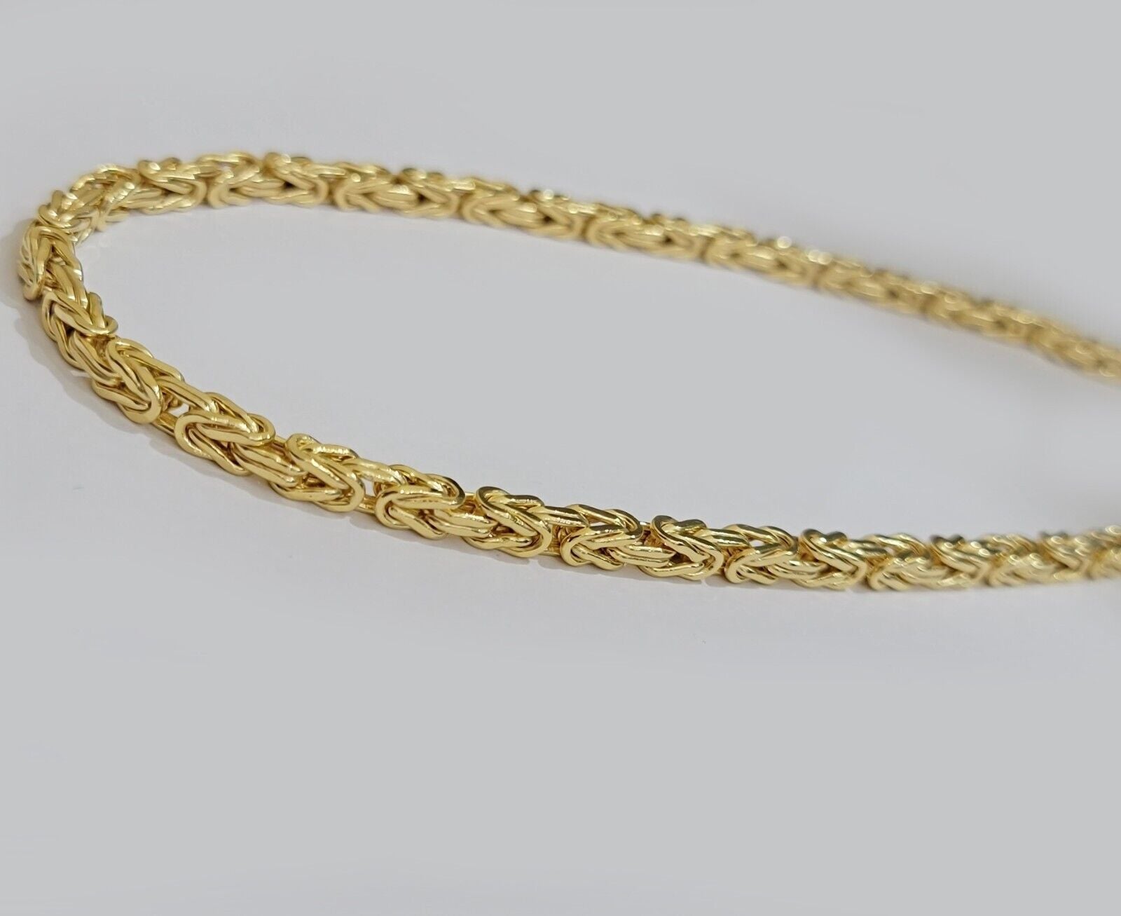 Real 14k Gold Necklace Byzantine Chain 20 Inch Lobster 4mm Mens 14kt Yellow Gold - GoldenlinQ