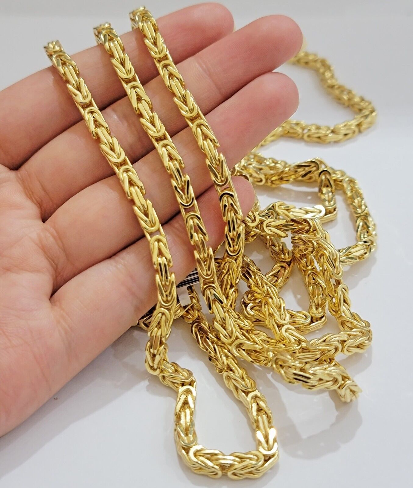 Real 14k Gold Necklace Byzantine Chain 20 Inch Lobster 4mm Mens 14kt Yellow Gold - GoldenlinQ