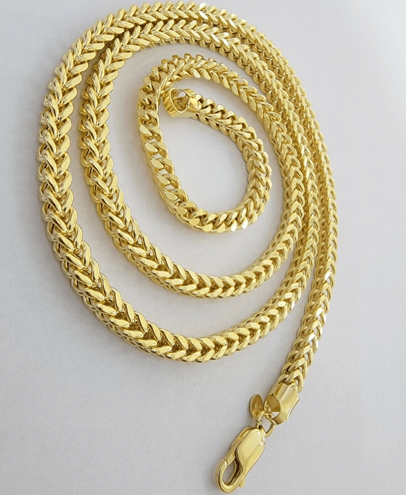 Real 14k Gold Necklace Franco Chain 4mm 22 Inch Diamond Cut Mens 14k Yellow Gold - GoldenlinQ