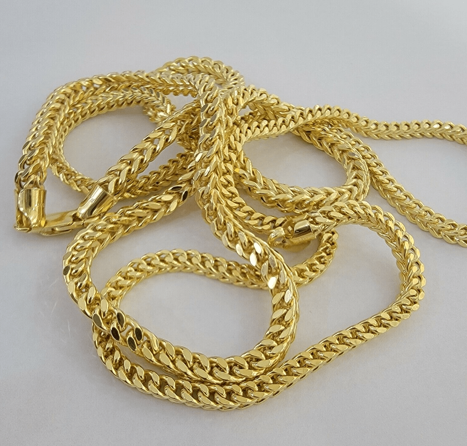 Real 14k Gold Necklace Franco Chain 4mm 24 Inch Diamond Cut Mens 14k Yellow Gold - GoldenlinQ