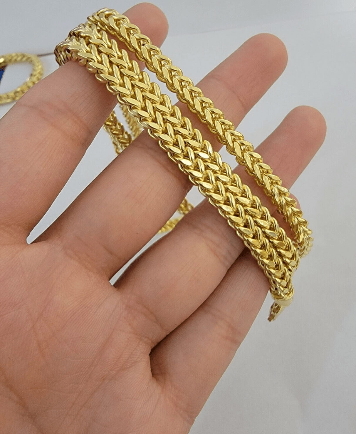 Real 14k Gold Necklace Franco Chain 4mm 26 Inch Diamond Cut Mens 14k Yellow Gold - GoldenlinQ