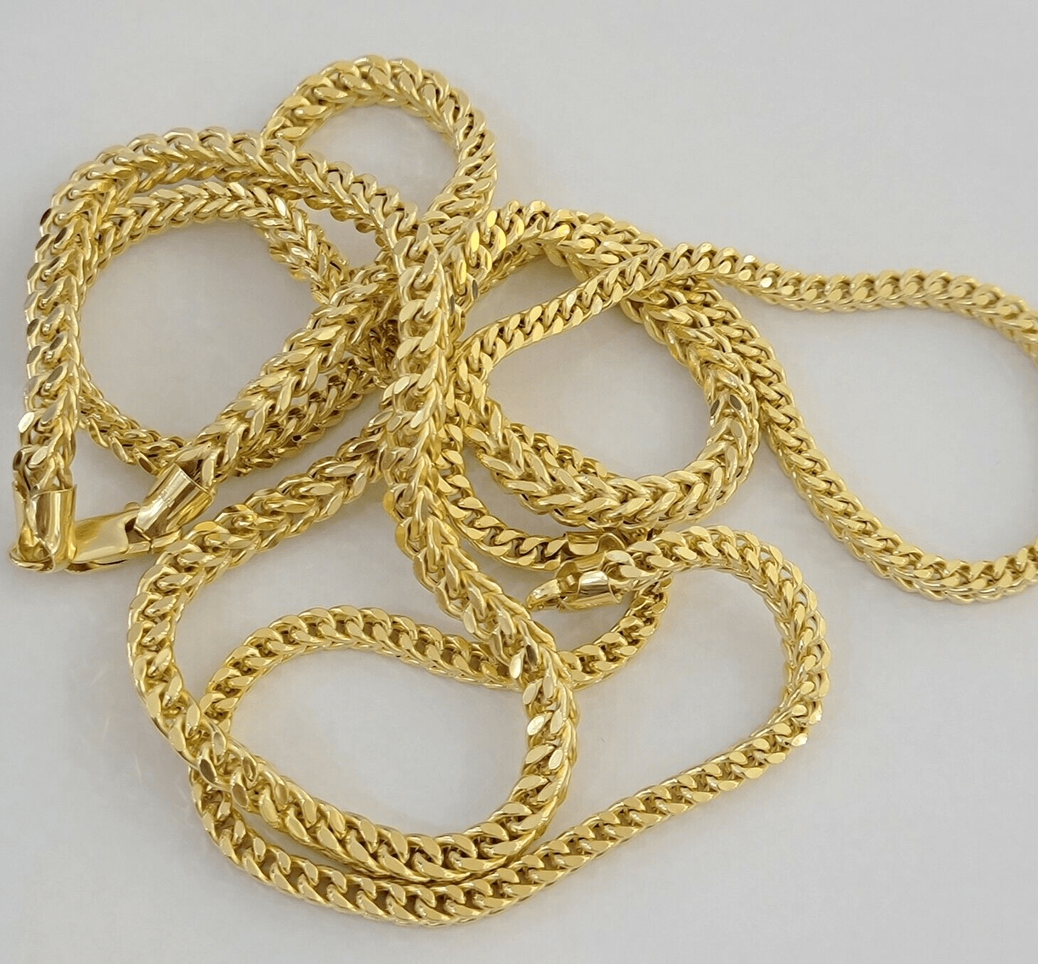 Real 14k Gold Necklace Franco Chain 4mm 26 Inch Diamond Cut Mens 14k Yellow Gold - GoldenlinQ