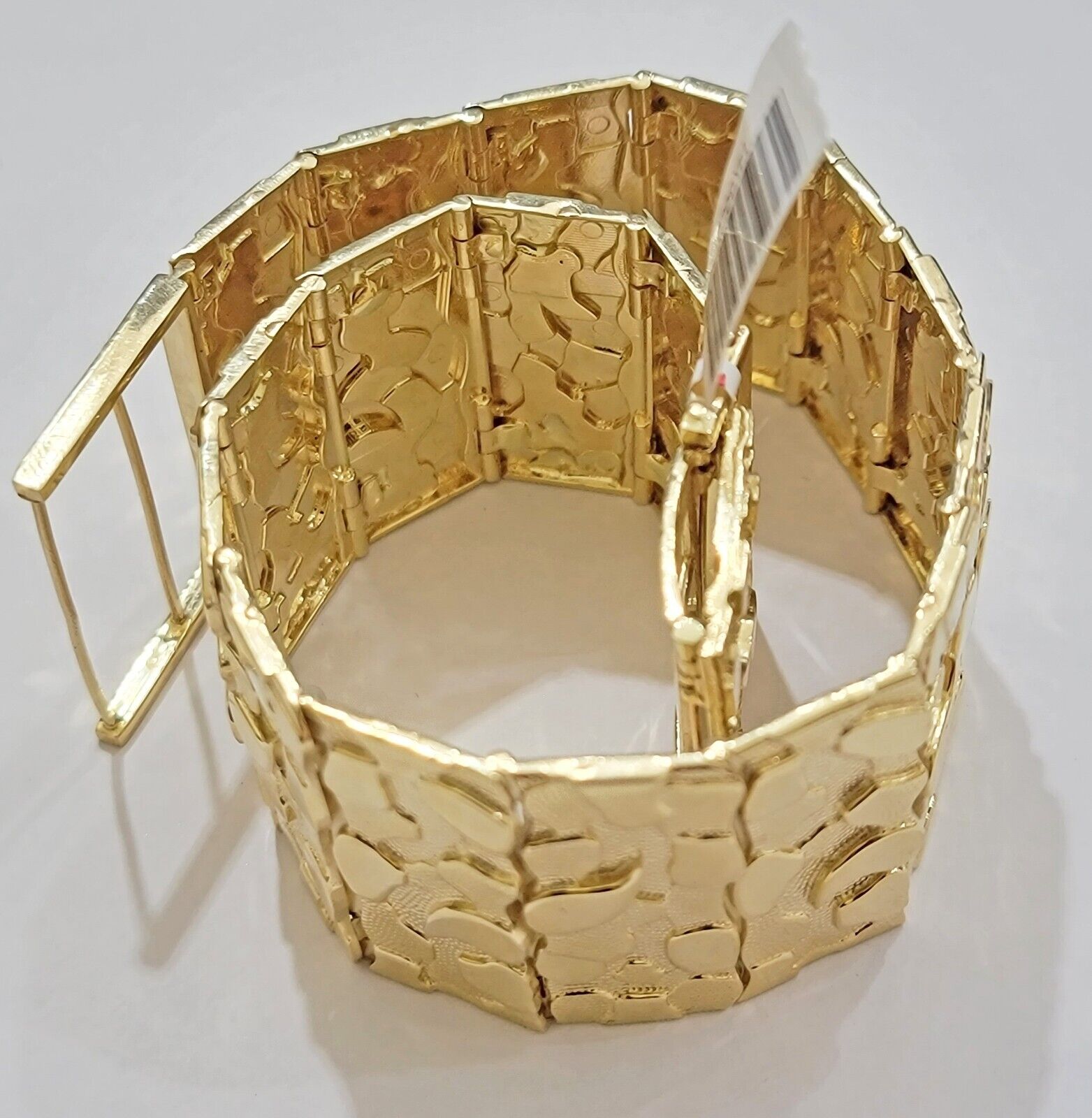 Real 14k Gold Nugget Bracelet Mens 10 Inch Long 30mm Thick Genuine 14 KT Solid - GoldenlinQ