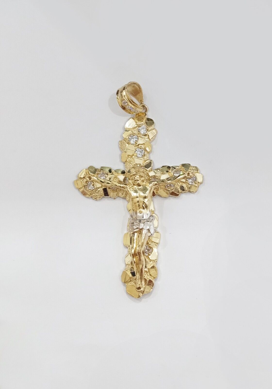 Real 14k Gold Nugget Jesus Crucifix Cross Charm Pendant 14kt Yellow Gold Men - GoldenlinQ