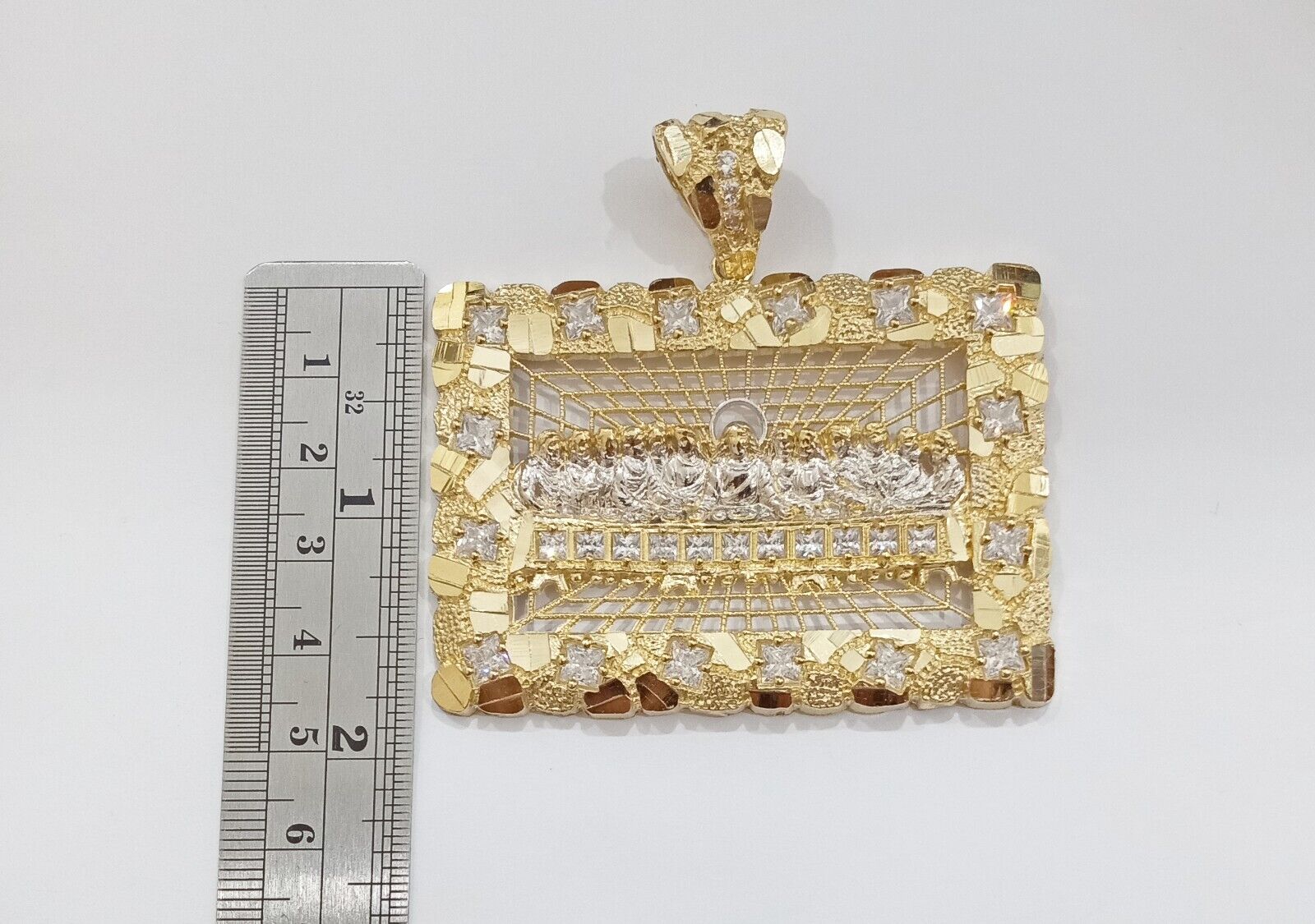 Real 14k Gold Nugget Last Supper Charm 2.6 inch 14kt Yellow Gold - GoldenlinQ