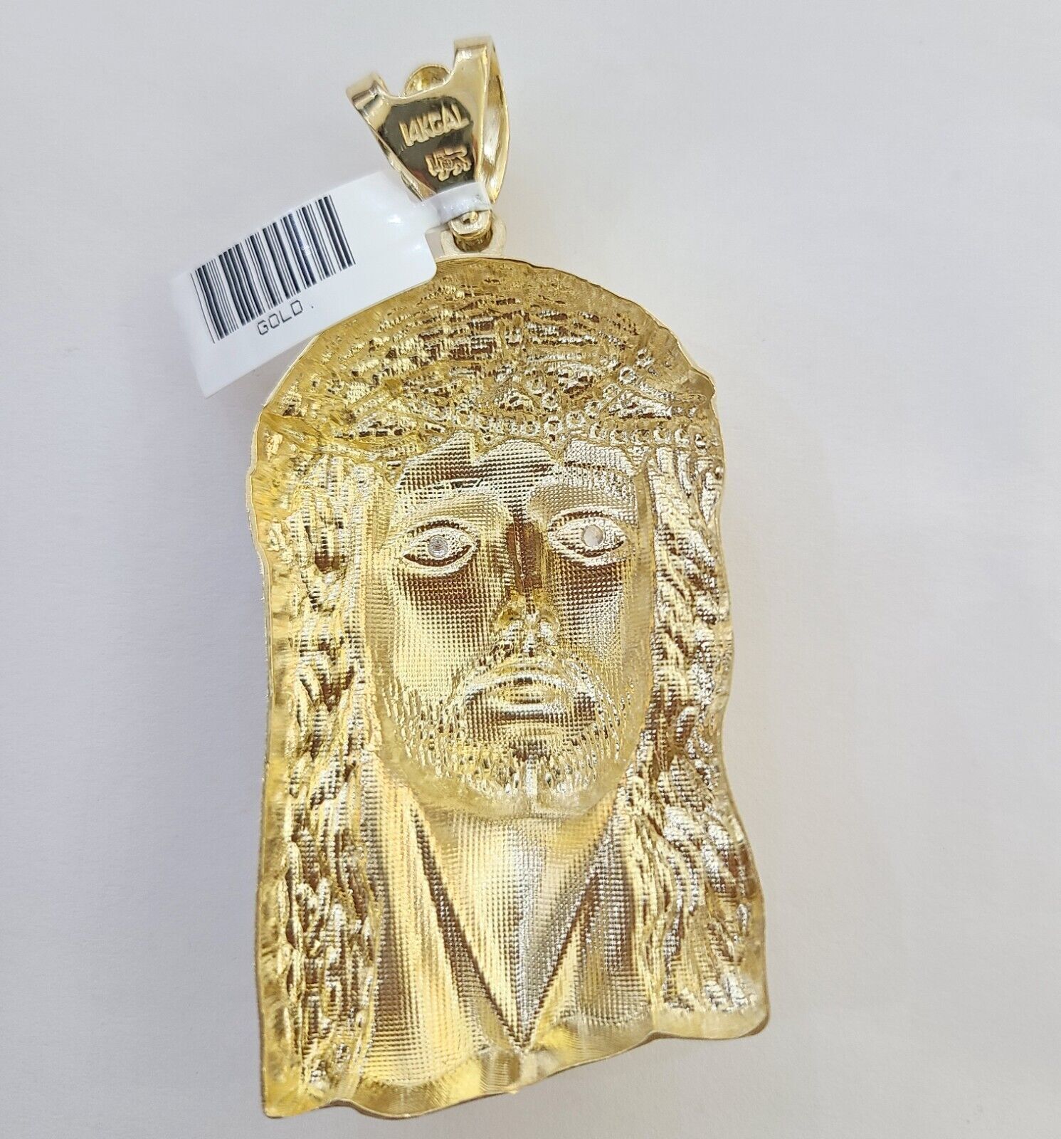 Real 14k Gold Pendant Jesus Head Charm 14kt Yellow Gold 3.1 Inch Long For Men's - GoldenlinQ
