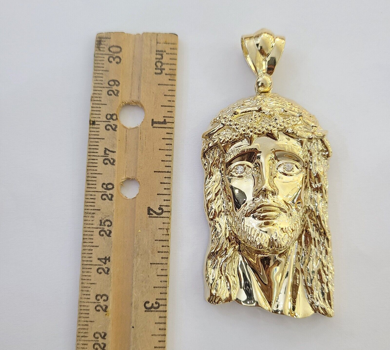 Real 14k Gold Pendant Jesus Head Charm 14kt Yellow Gold 3.1 Inch Long For Men's - GoldenlinQ