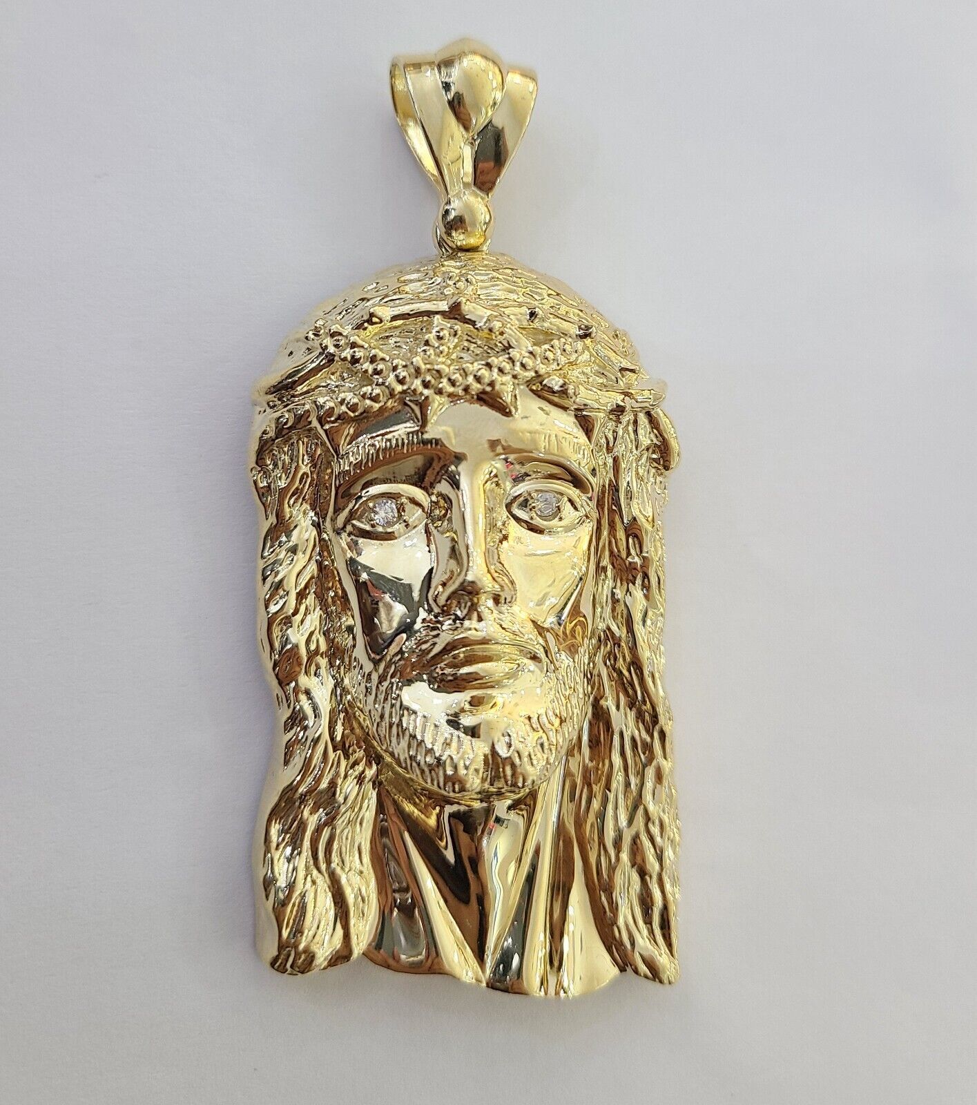 Real 14k Gold Pendant Jesus Head Charm 14kt Yellow Gold 3.1 Inch Long For Men's - GoldenlinQ