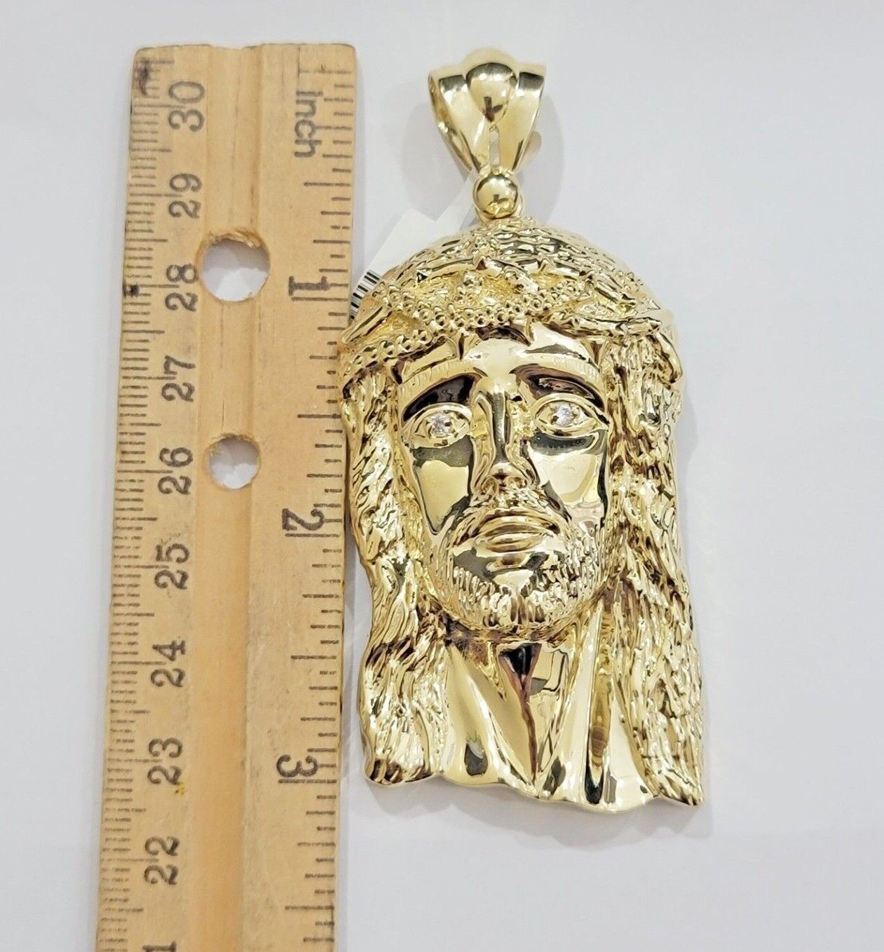 Real 14k Gold Pendant Jesus Head Charm 14kt Yellow Gold 3.1 Inch Long For Men's - GoldenlinQ