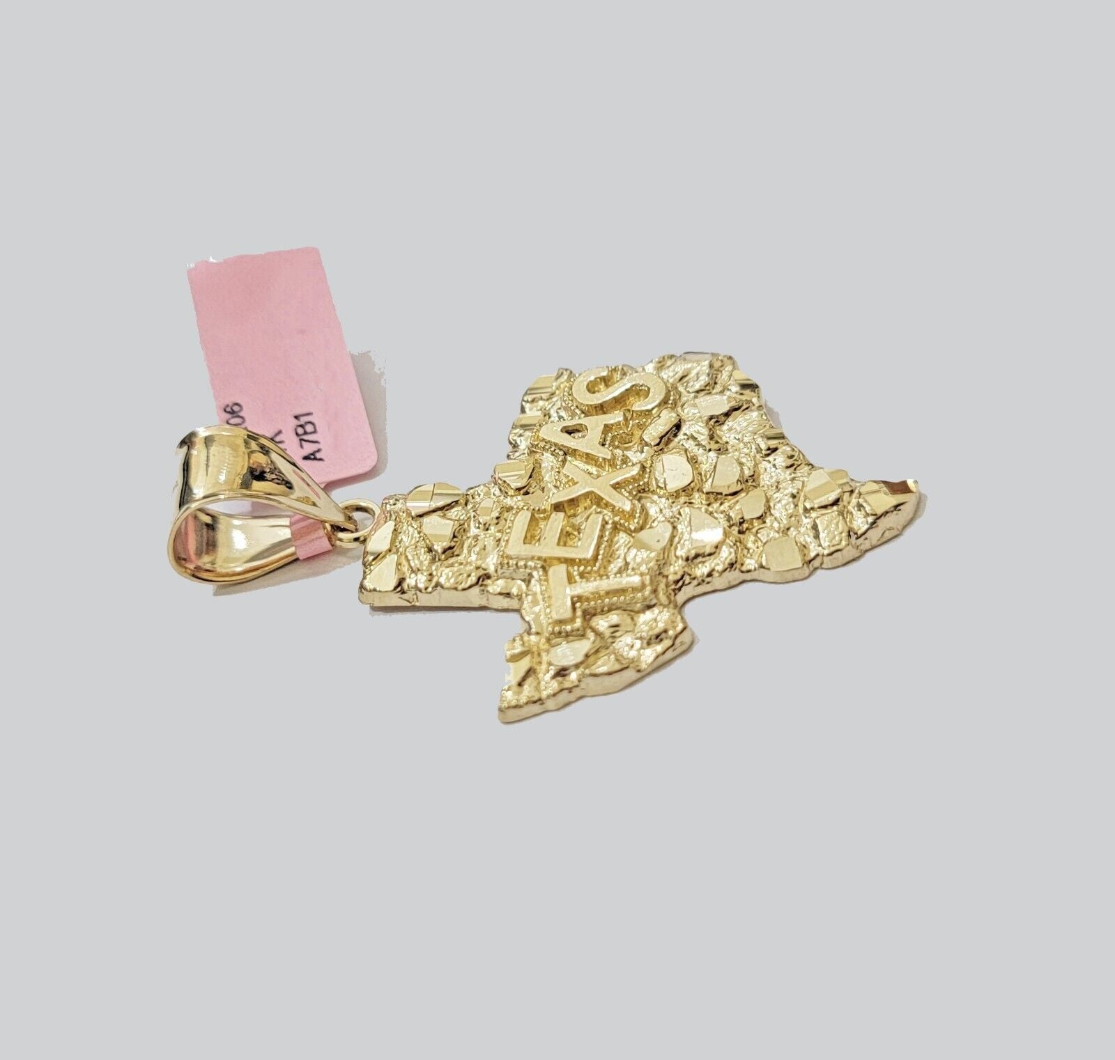 Real 14k Gold Rope Chain 14K Nugget Texas map Charm pendant & Necklace Set Men's - GoldenlinQ