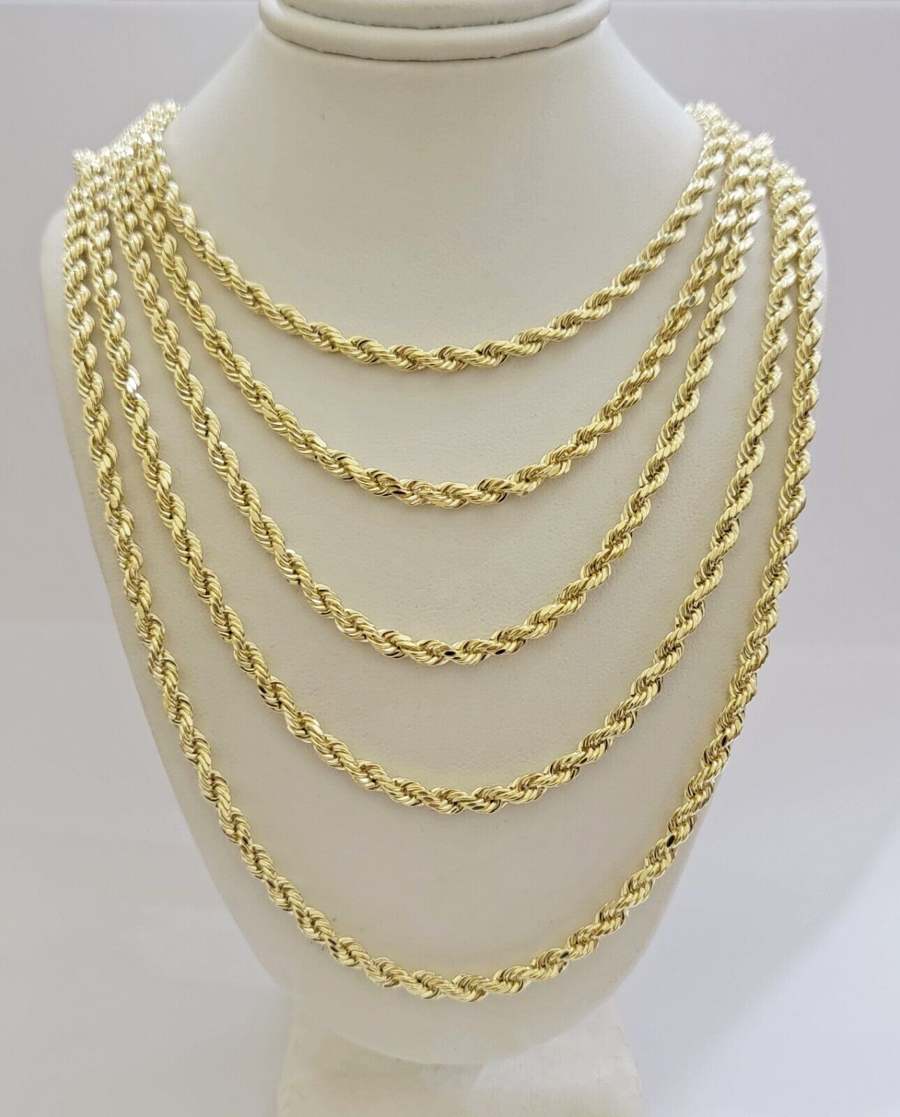 Real 14k Gold Rope chain 20 Inch 4mm Diamond Cuts 14kt Yellow Gold Men Women - GoldenlinQ