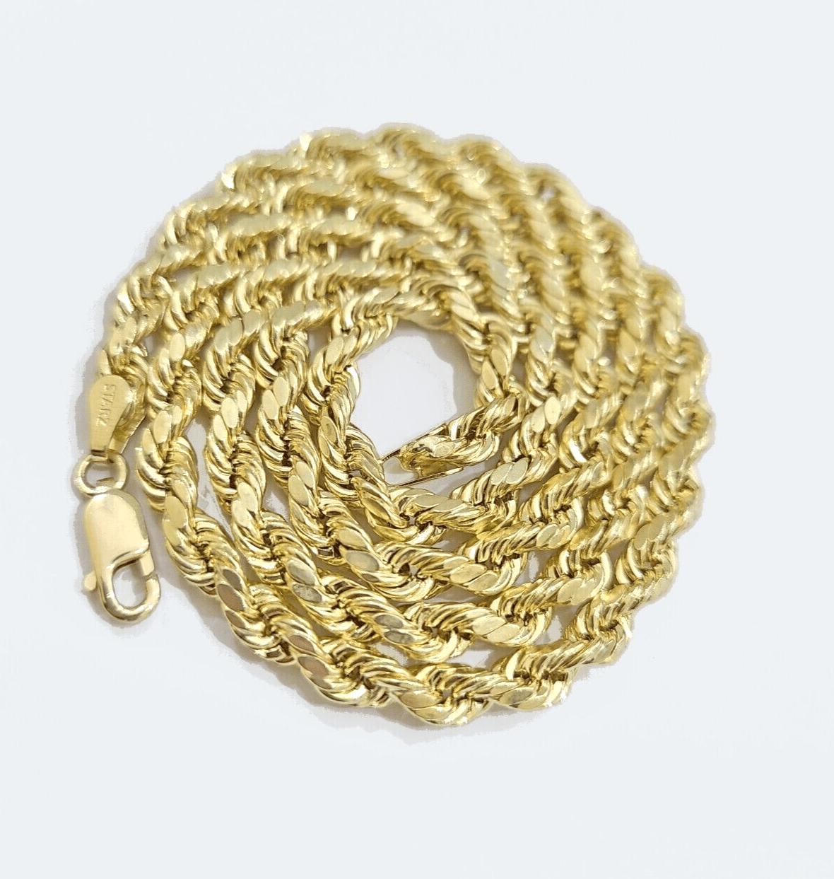 Real 14k Gold Rope chain 20 Inch 4mm Diamond Cuts 14kt Yellow Gold Men Women - GoldenlinQ