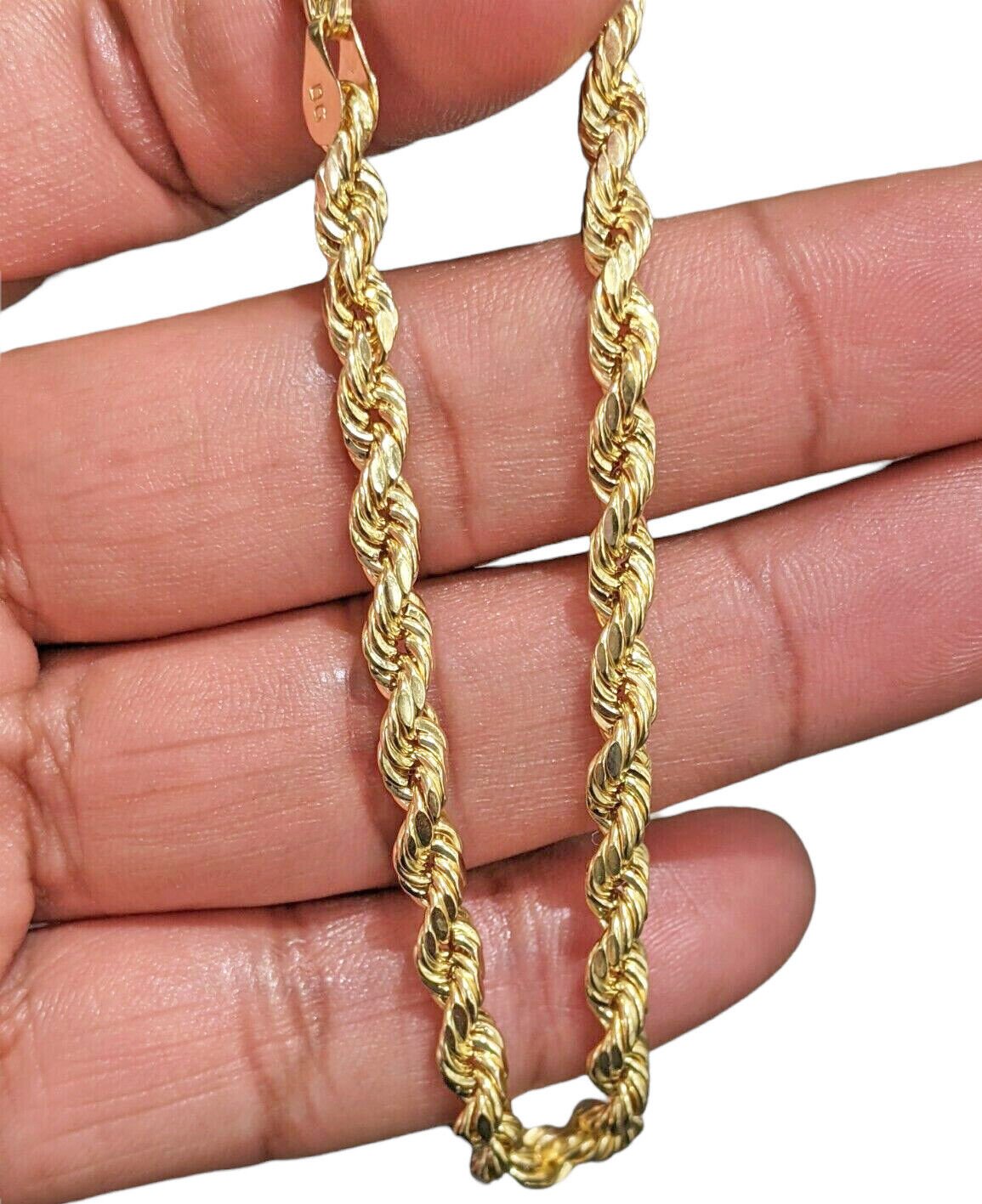 Real 14k Gold Rope chain 22 Inch 5mm Diamond Cuts 14kt Yellow Gold Men Women - GoldenlinQ