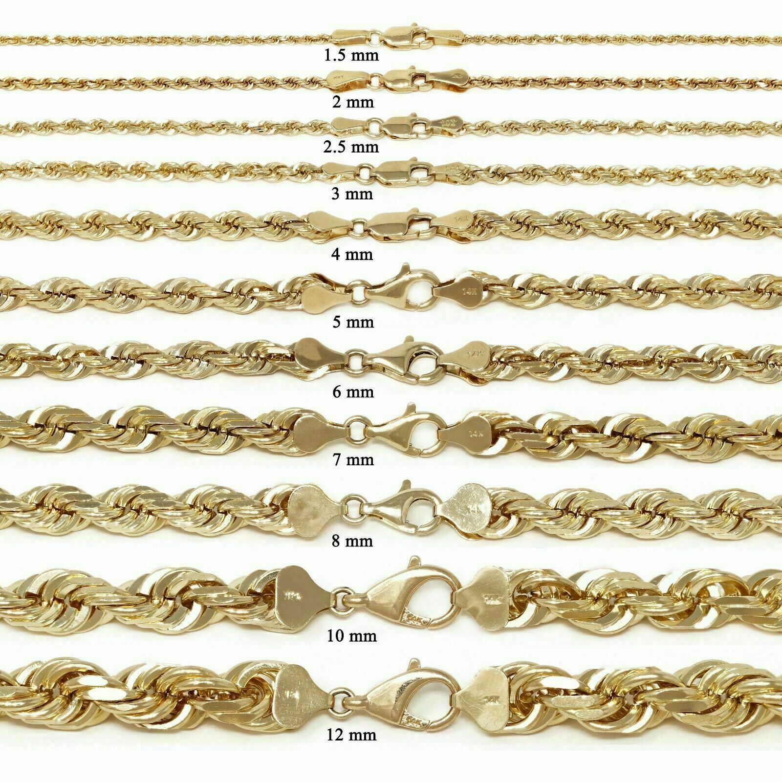 Real 14k Gold Rope chain 2.5mm Ladies Necklace SOLID 14KT Yellow Gold 16" 18" 20 - GoldenlinQ