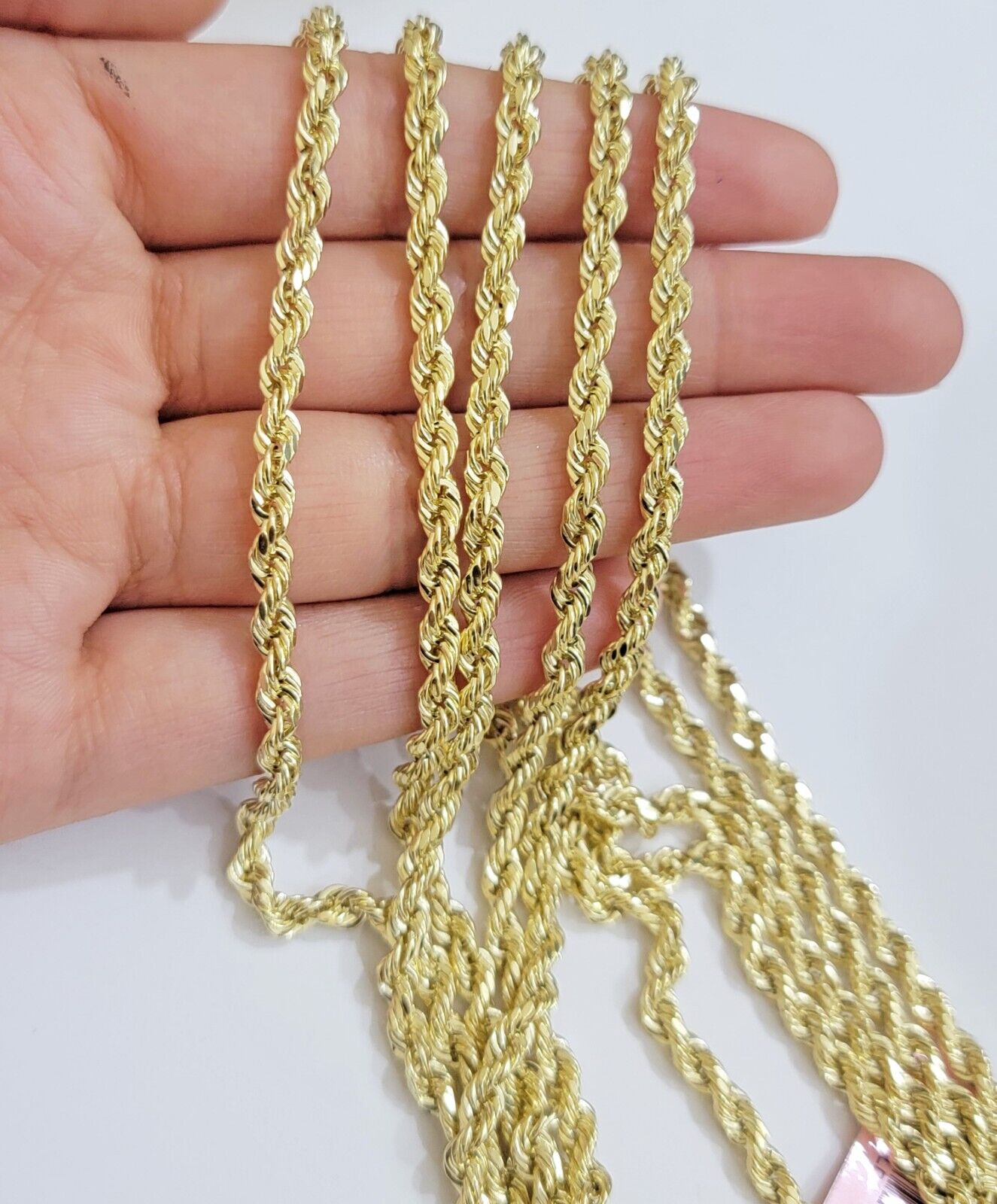 Real 14k Gold Rope chain 26 Inch 4mm Diamond Cuts 14kt Yellow Gold Men Women - GoldenlinQ