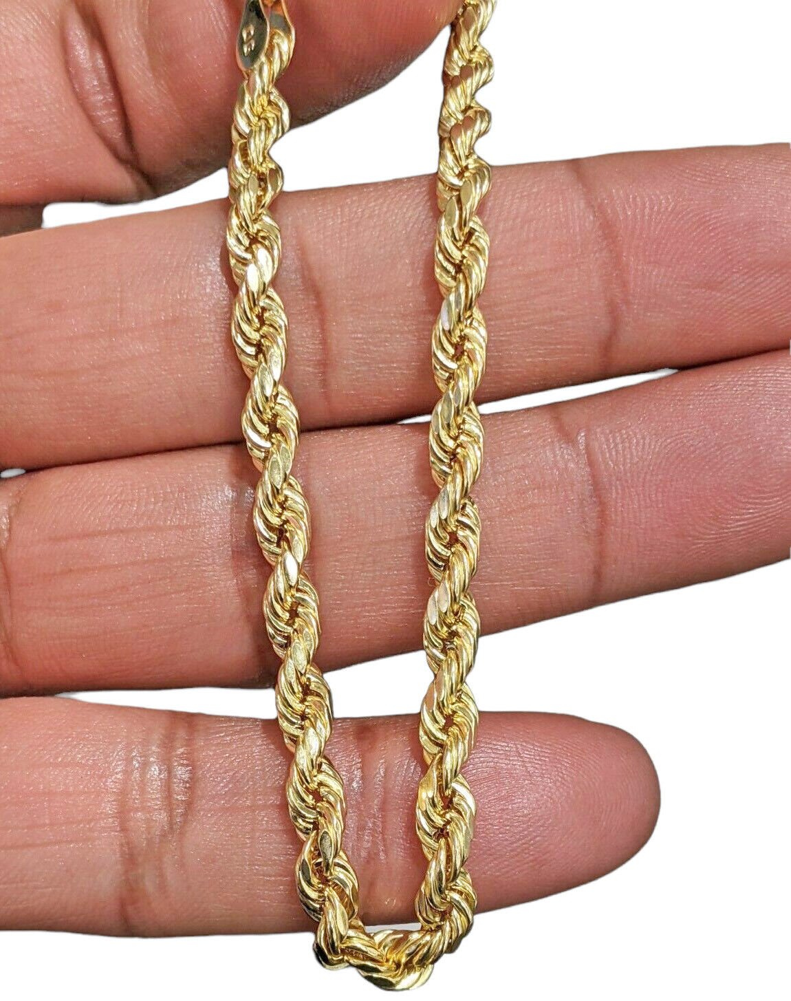 Real 14k Gold Rope chain 26 Inch 5mm Diamond Cuts 14kt Yellow Gold Men Women - GoldenlinQ