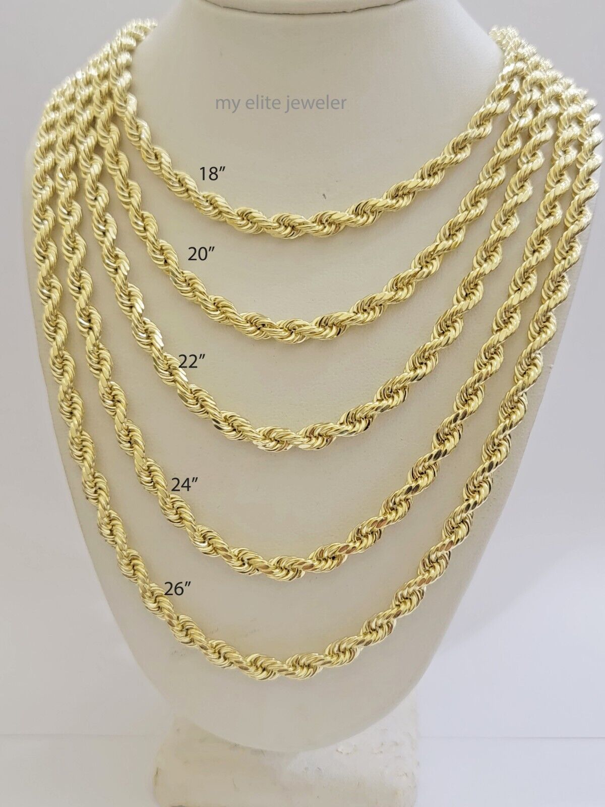 Real 14k Gold Rope chain 26 Inch 5mm Diamond Cuts 14kt Yellow Gold Men Women - GoldenlinQ