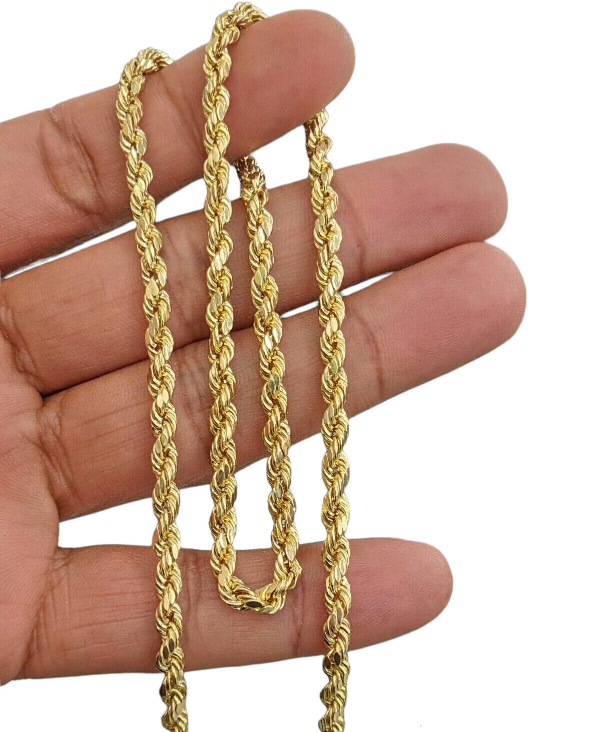 Real 14k Gold Rope Chain Necklace 4mm 18 - 26 Inch Diamond cuts 10kt Men Women - GoldenlinQ