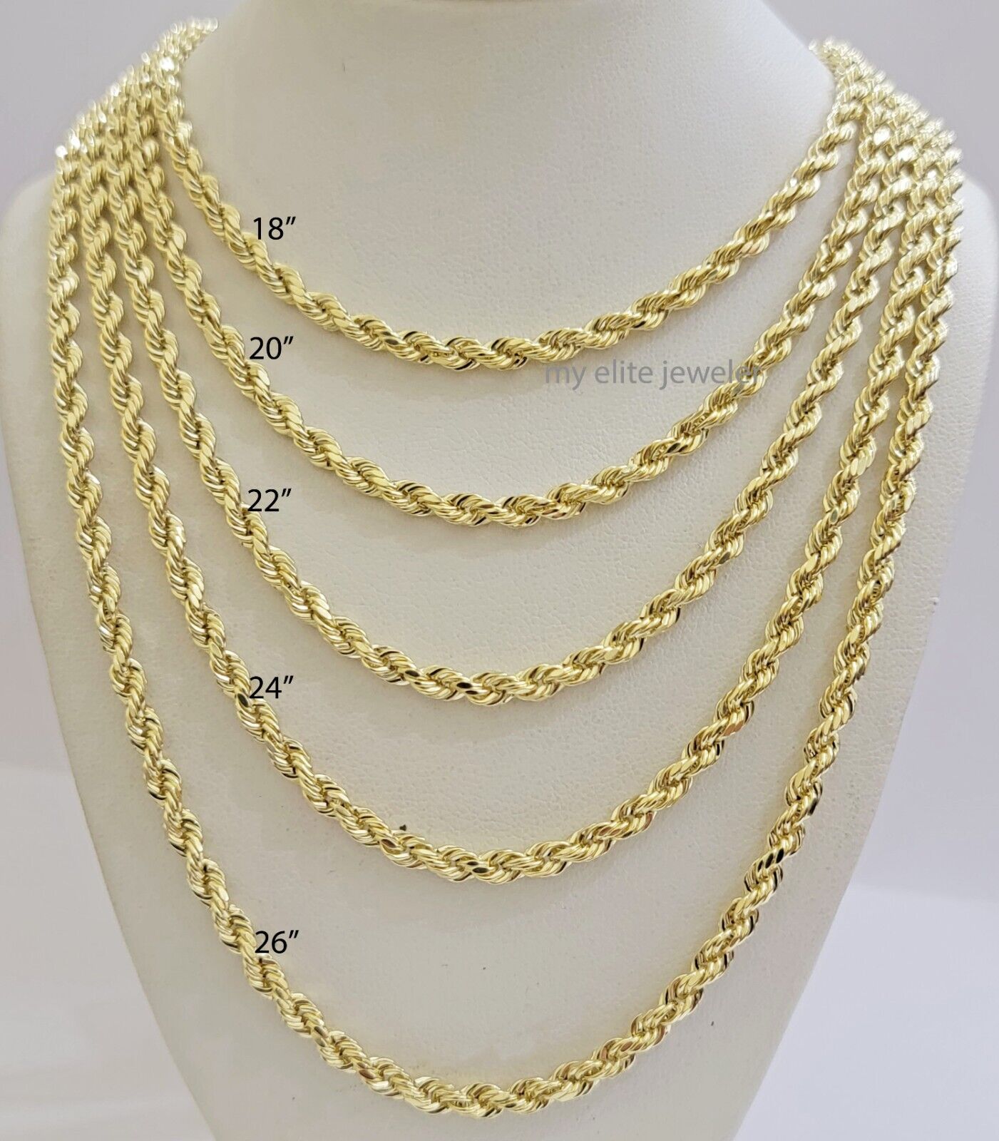 Real 14k Gold Rope Chain Necklace 4mm 18 - 26 Inch Diamond cuts 10kt Men Women - GoldenlinQ