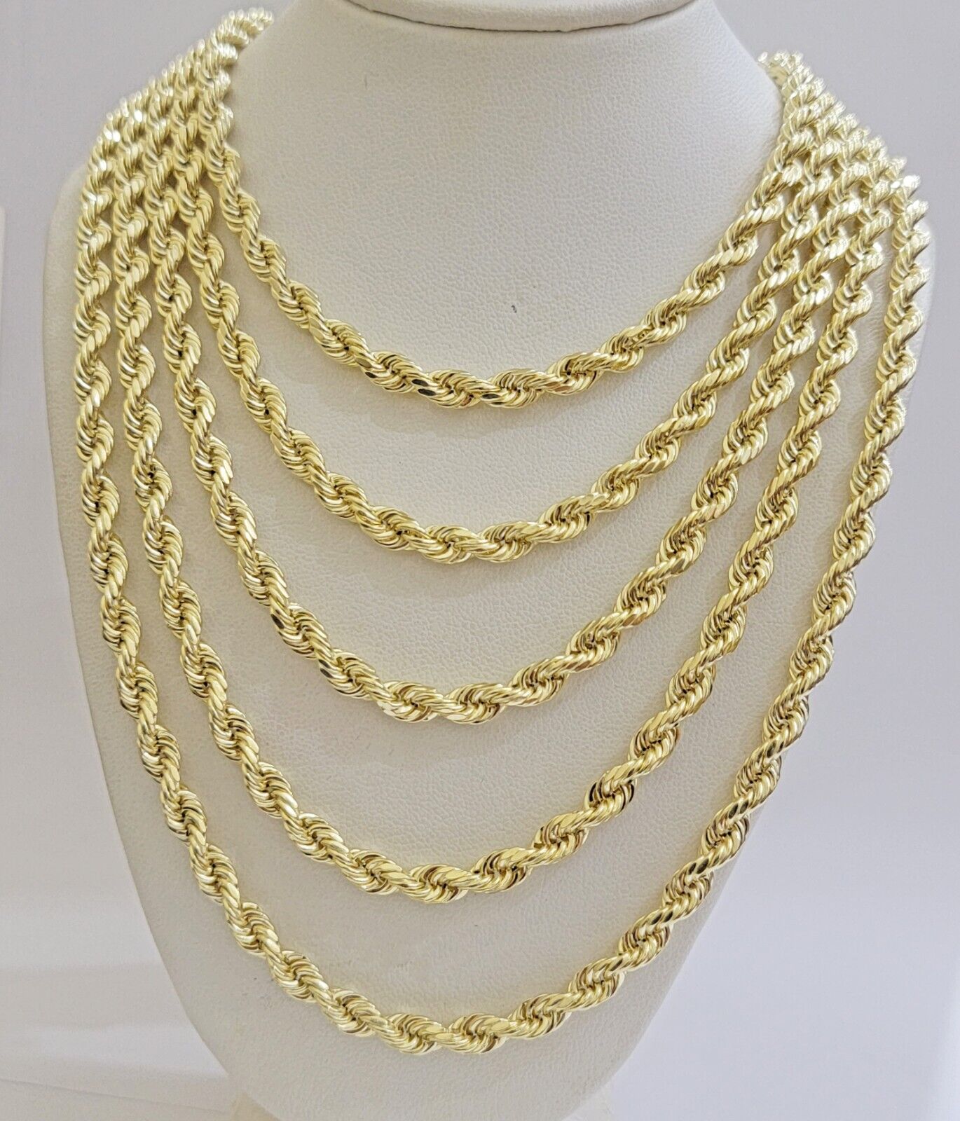 REAL 14k Gold Rope Chain Necklace 5mm 18 - 26Inch Diamond Cut Men 14KT Yellow GOLD - GoldenlinQ