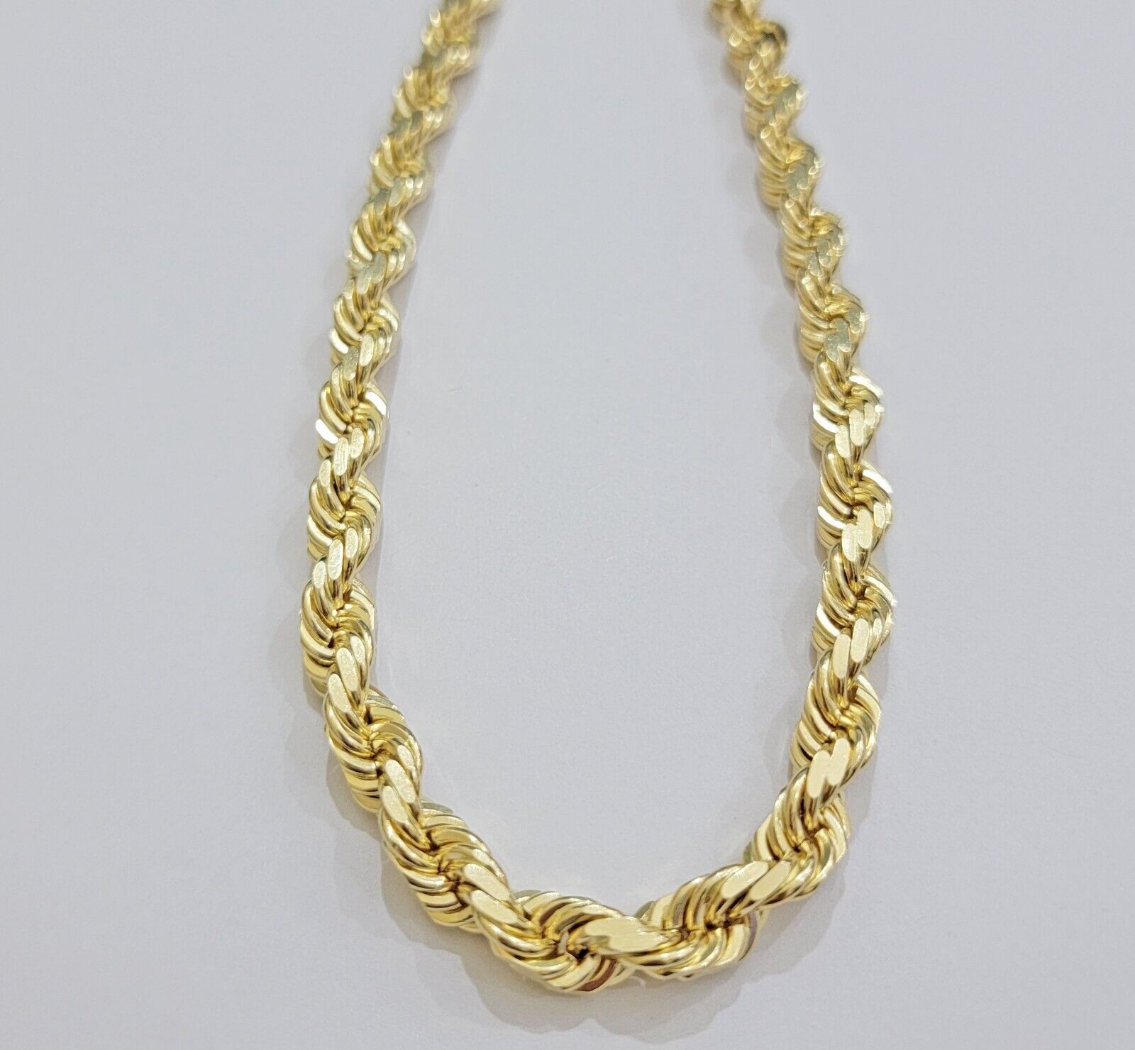 Real 14k Gold Rope Chain Necklace 7mm 24 Inch Diamond Cut SOLID 14kt Yellow Gold - GoldenlinQ