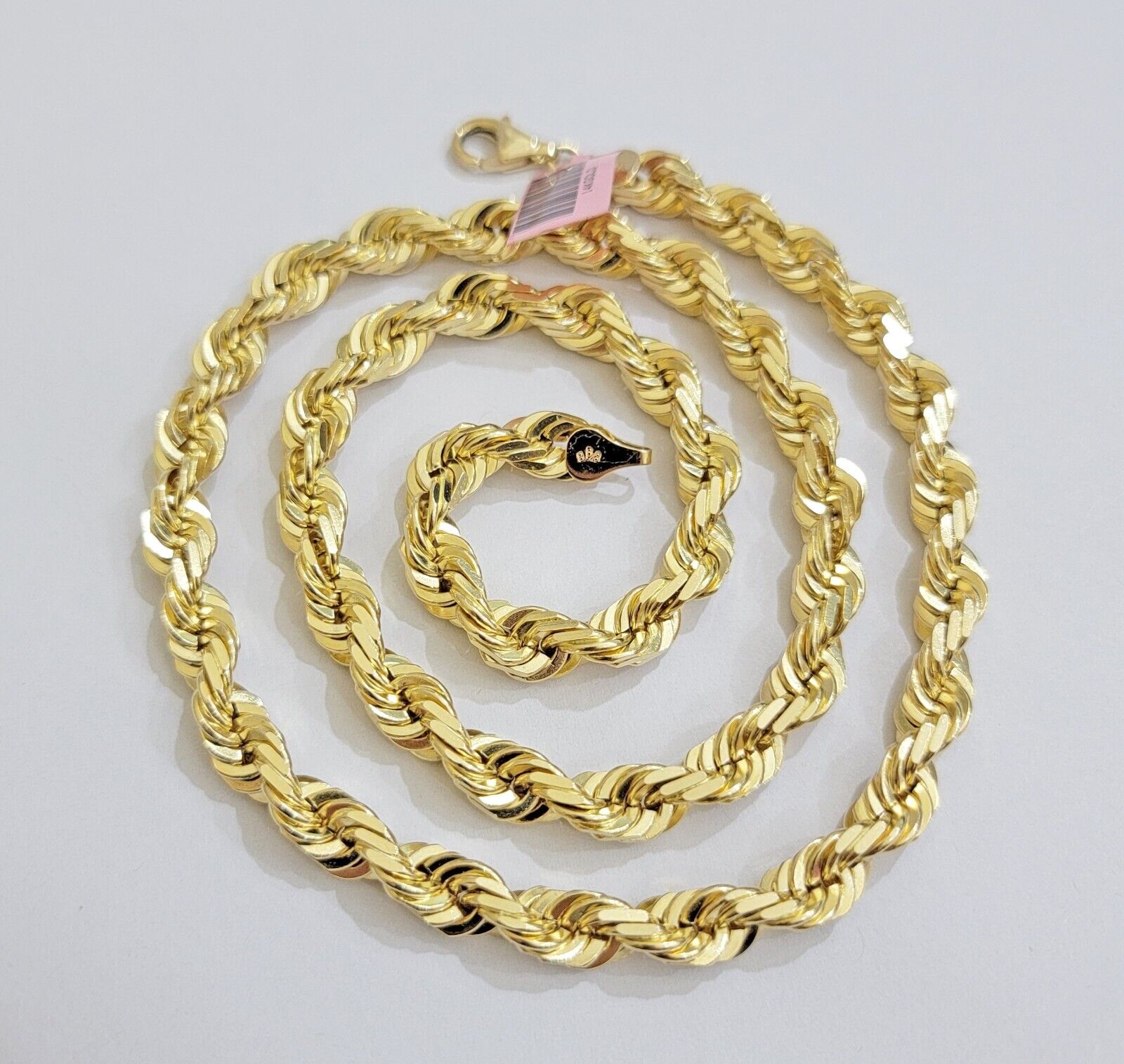 Real 14k Gold Rope Chain Necklace 7mm 24 Inch Diamond Cut SOLID 14kt Yellow Gold - GoldenlinQ