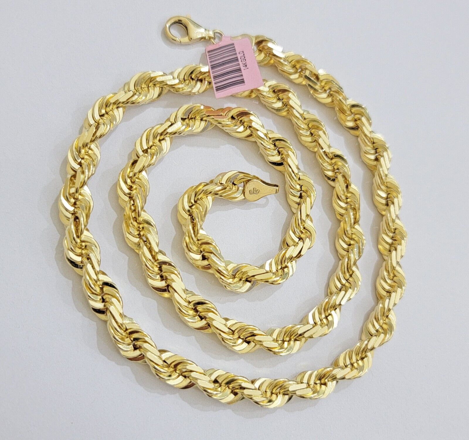 Real 14k Gold Rope Chain Necklace 8mm 22 Inch Diamond Cut SOLID 14kt Yellow Gold - GoldenlinQ