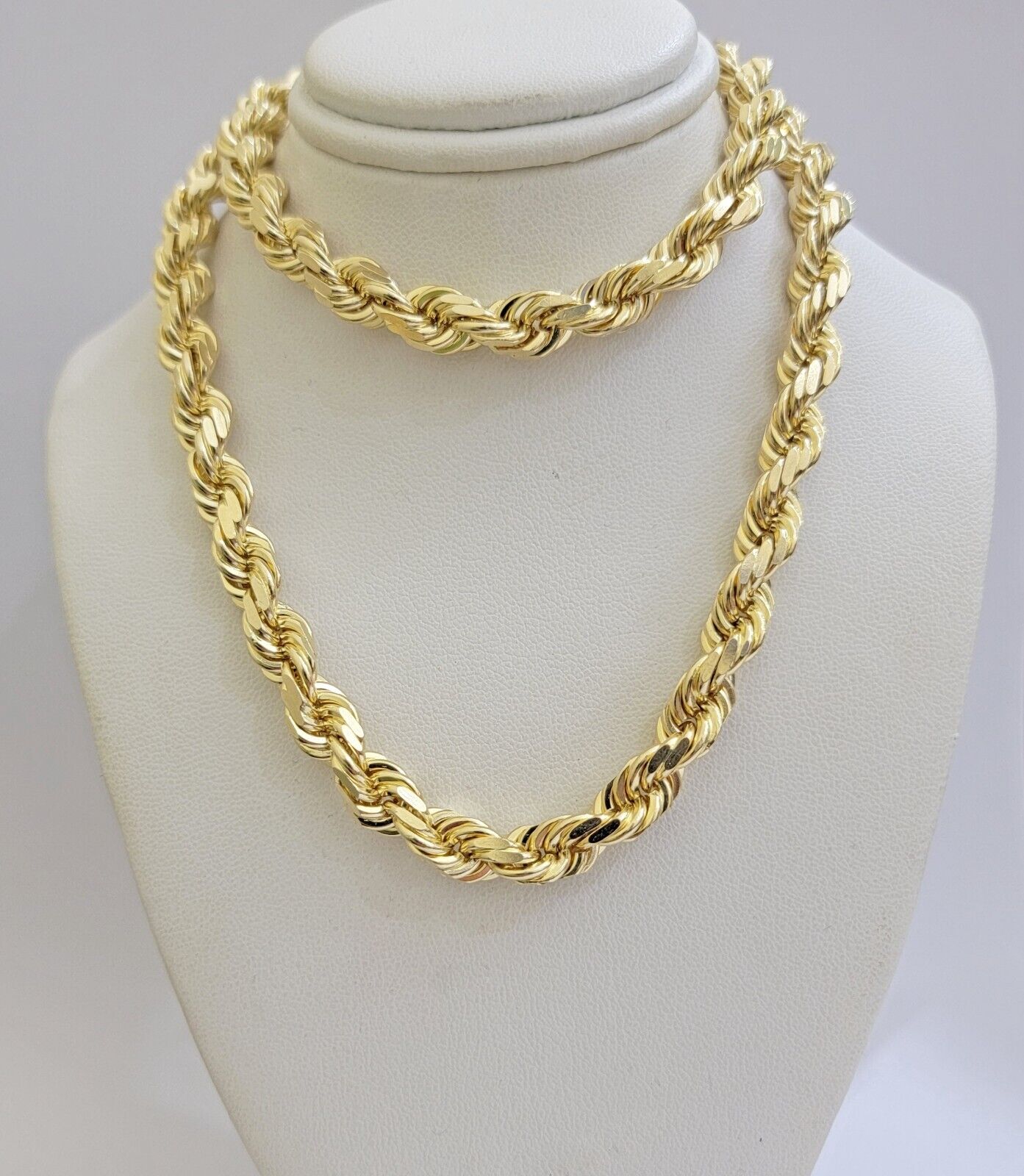Real 14k Gold Rope Chain Necklace 8mm 22 Inch Diamond Cut SOLID 14kt Yellow Gold - GoldenlinQ