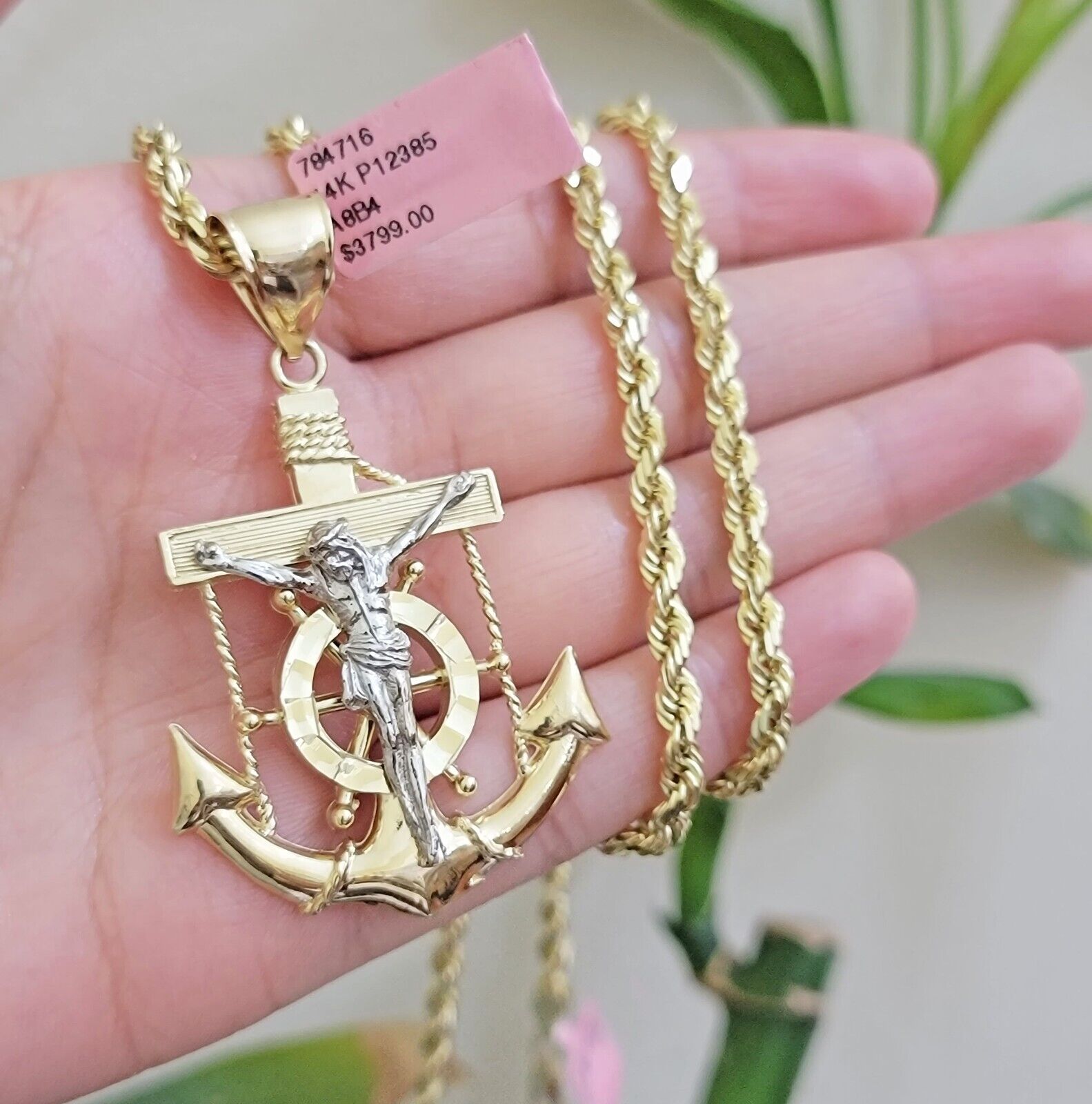 REAL 14k Gold Rope Necklace Anchor Charm Pendant SET SOLID 4mm 22 Inch Necklace - GoldenlinQ