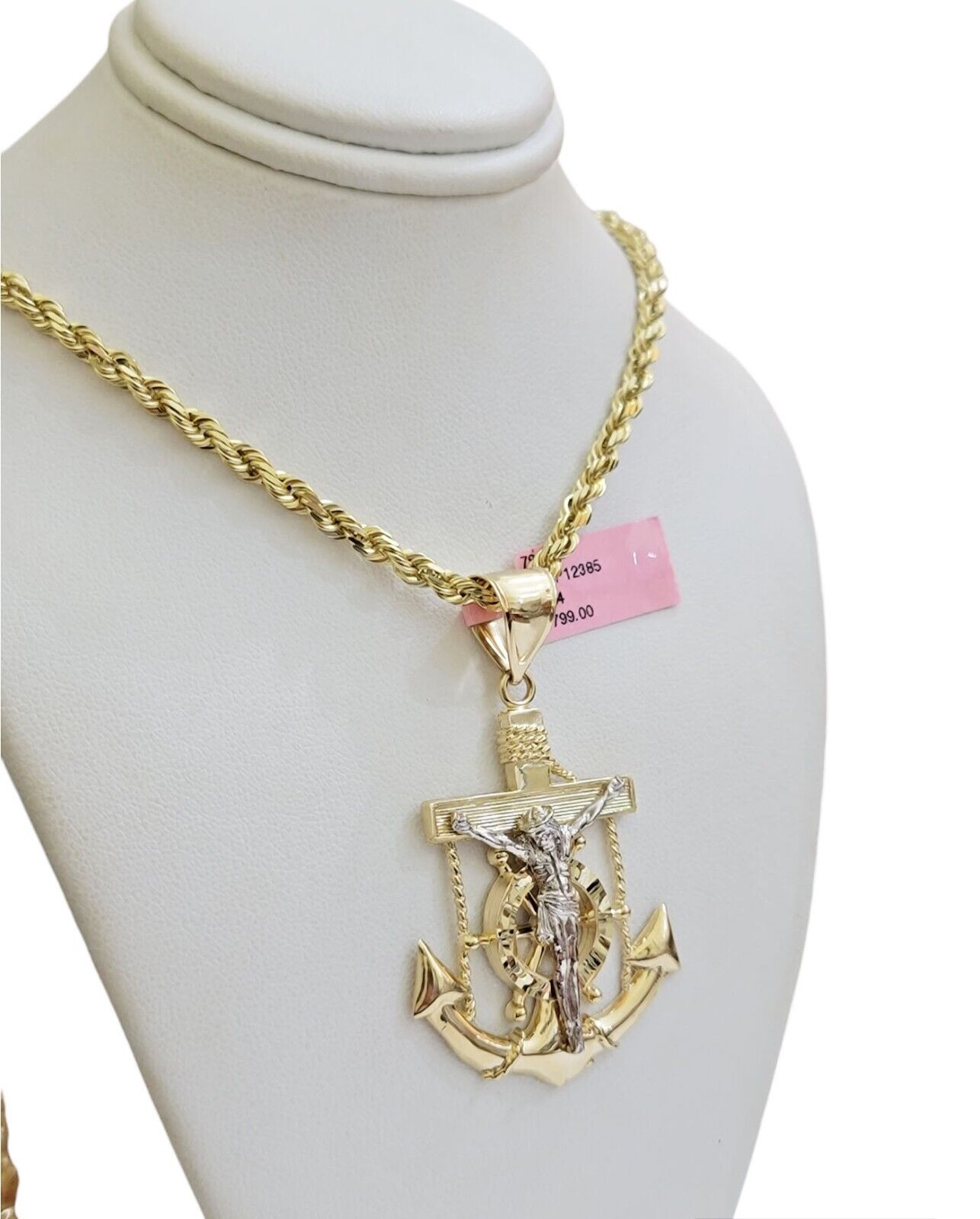 REAL 14k Gold Rope Necklace Anchor Charm Pendant SET SOLID 4mm 24 Inch Necklace - GoldenlinQ