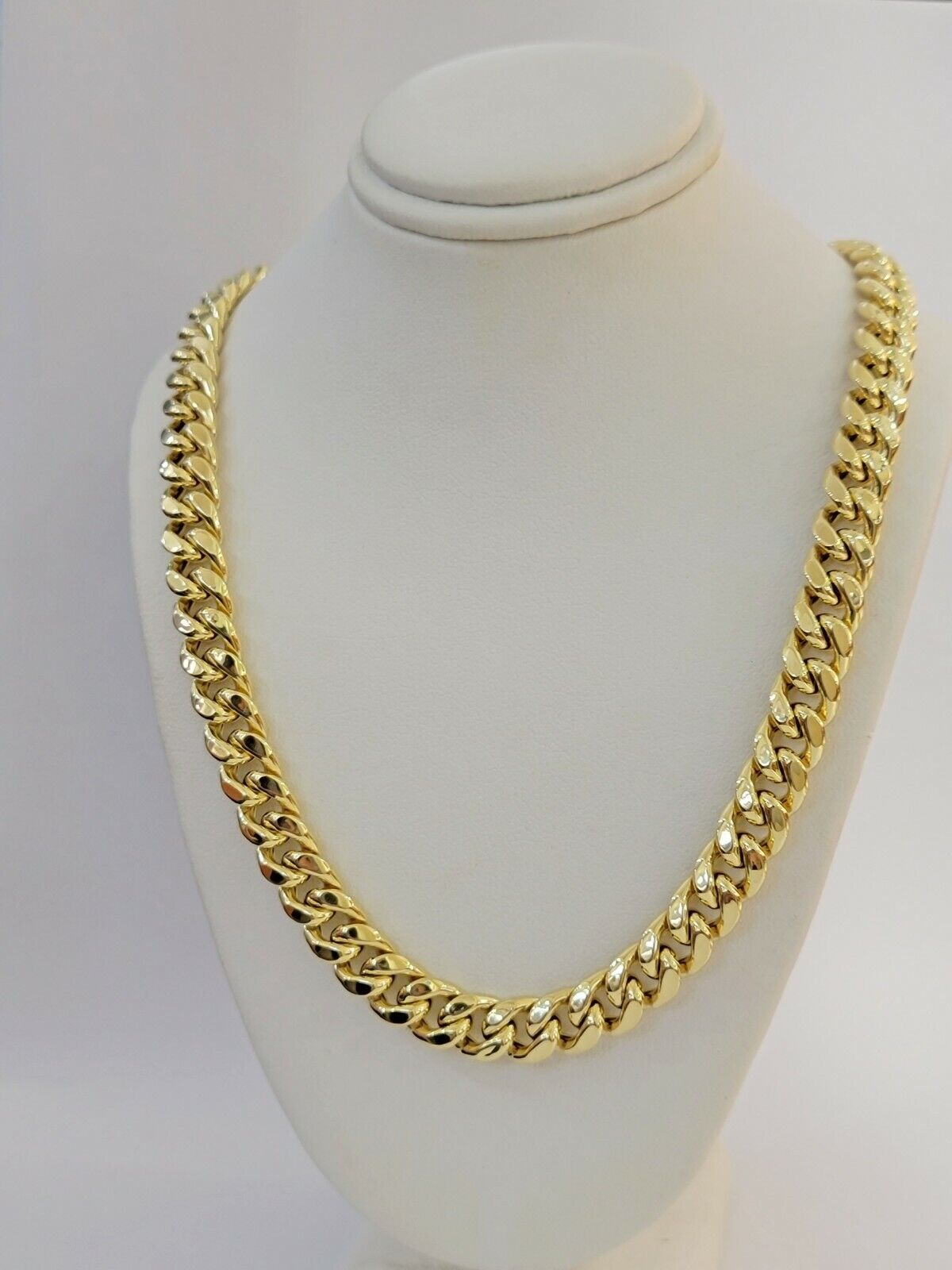 Real 14k Mens Chain Miami Cuban Link Necklace 22" 9mm 14KT Mens Real Gold Sale - GoldenlinQ