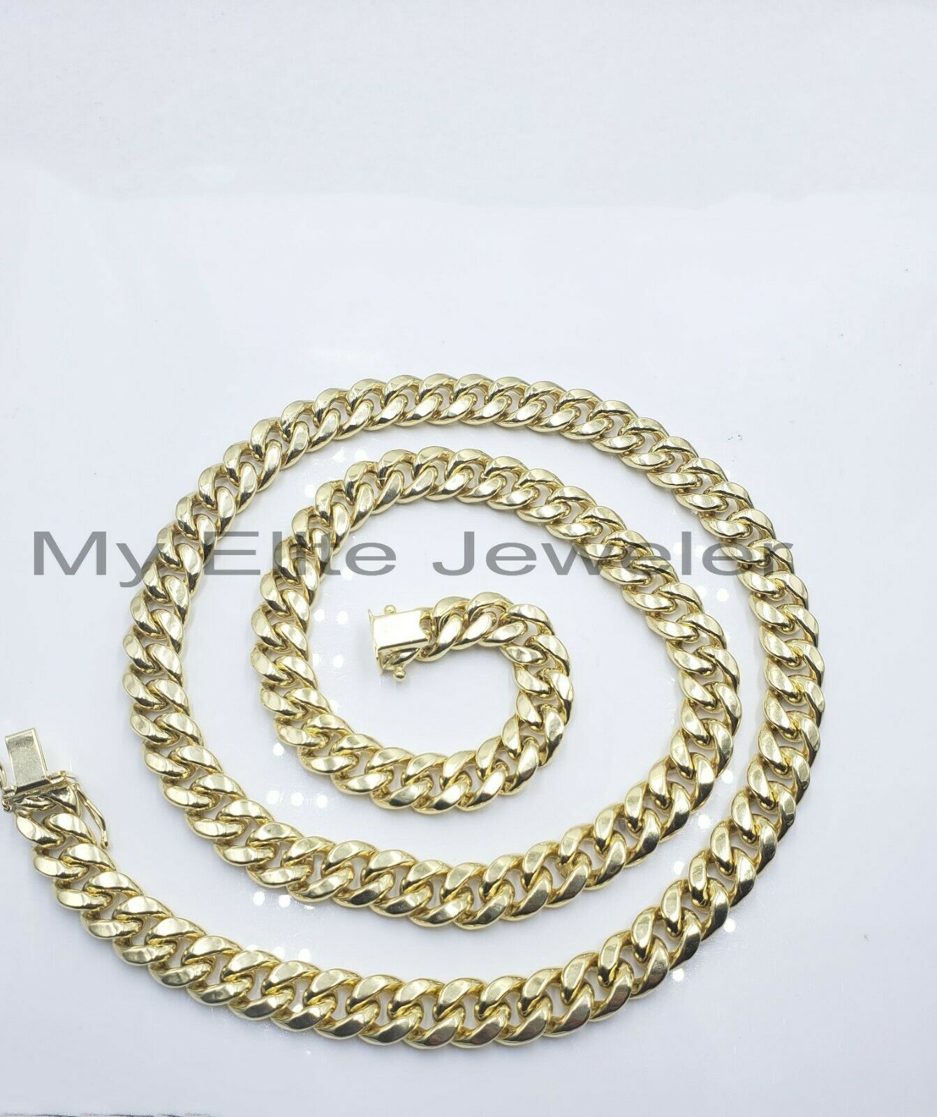 Real 14k Mens Chain Miami Cuban Link Necklace 24" 9mm 14KT Yellow Gold Box lock - GoldenlinQ