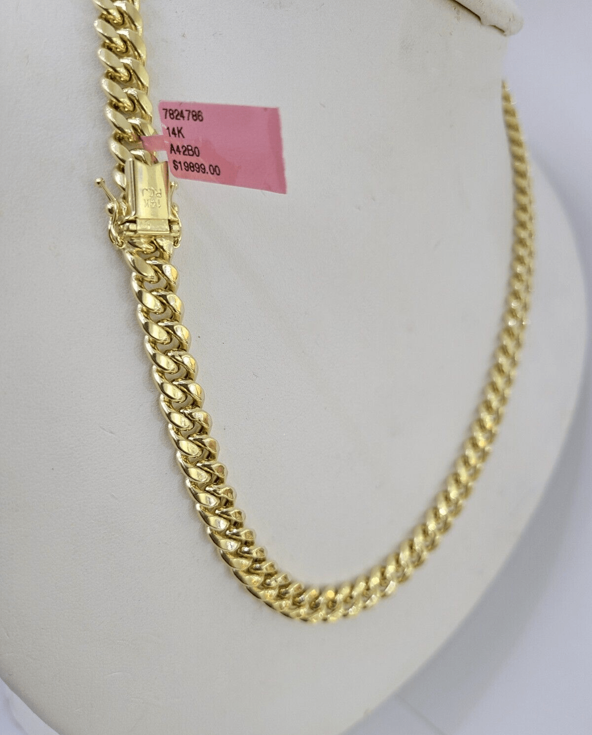 Real 14K Miami Cuban Link Chain Necklace Yellow Gold 22 inch 7mm Mens 14KT - GoldenlinQ
