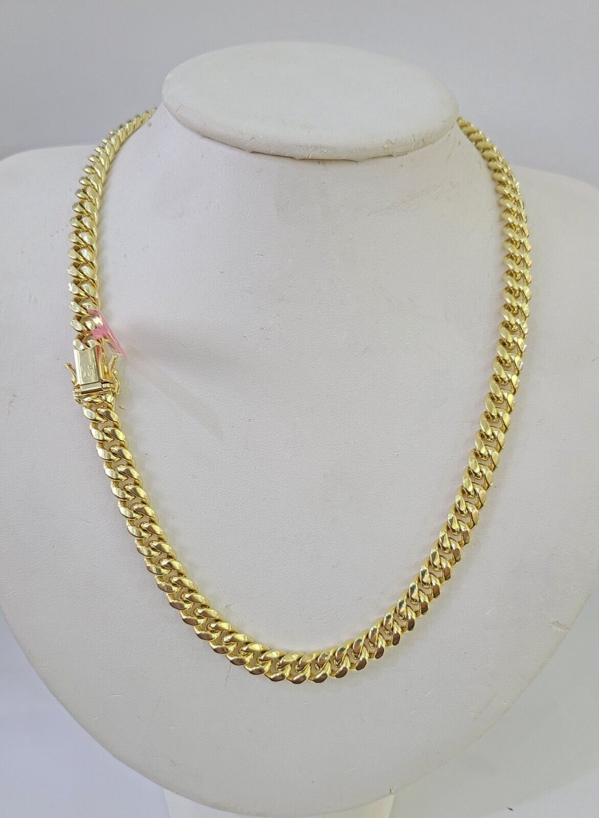 Real 14K Miami Cuban Link Chain Necklace Yellow Gold 22 inch 7mm Mens 14KT - GoldenlinQ