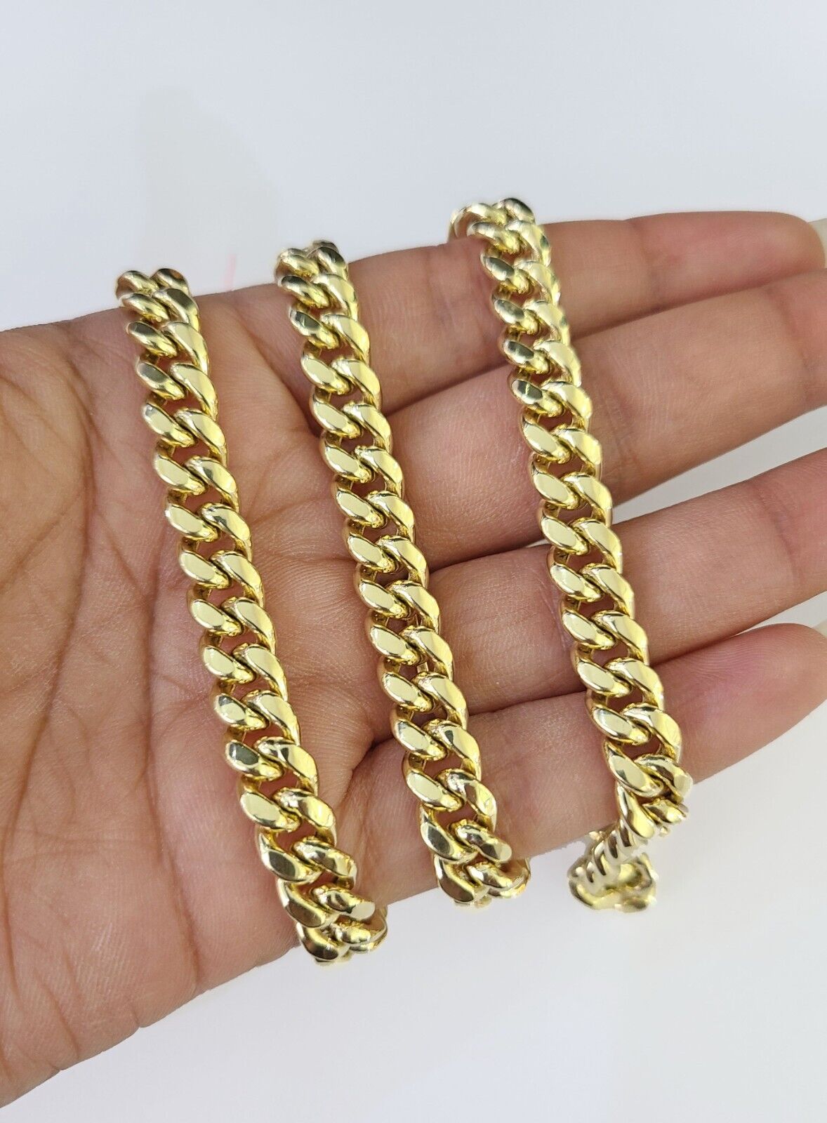 Real 14K Miami Cuban Link Chain Necklace Yellow Gold 22 inch 7mm Mens 14KT - GoldenlinQ