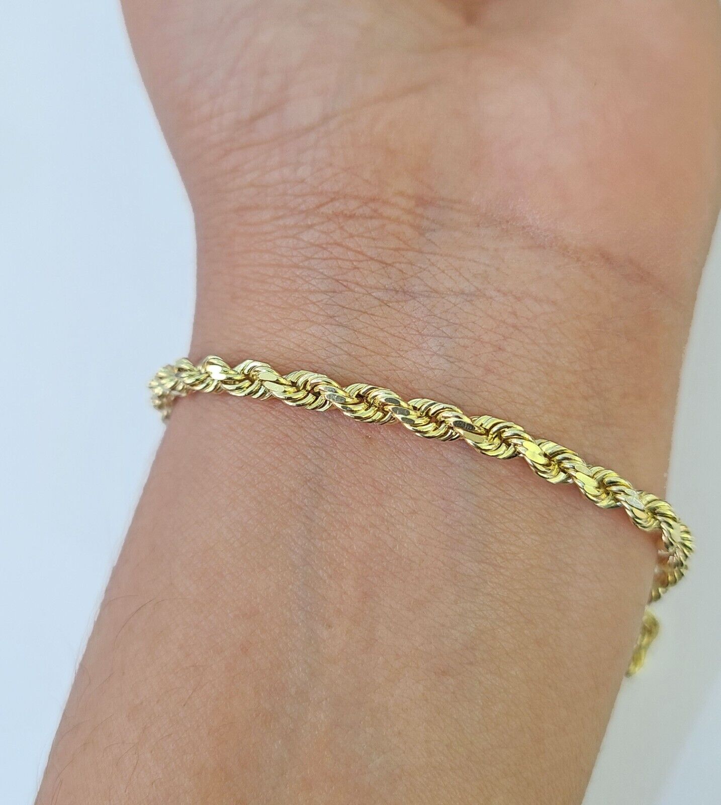 Real 14k Rope Bracelet Solid Yellow Gold 4mm 8.5 Inch Men women Diamond Cut - GoldenlinQ