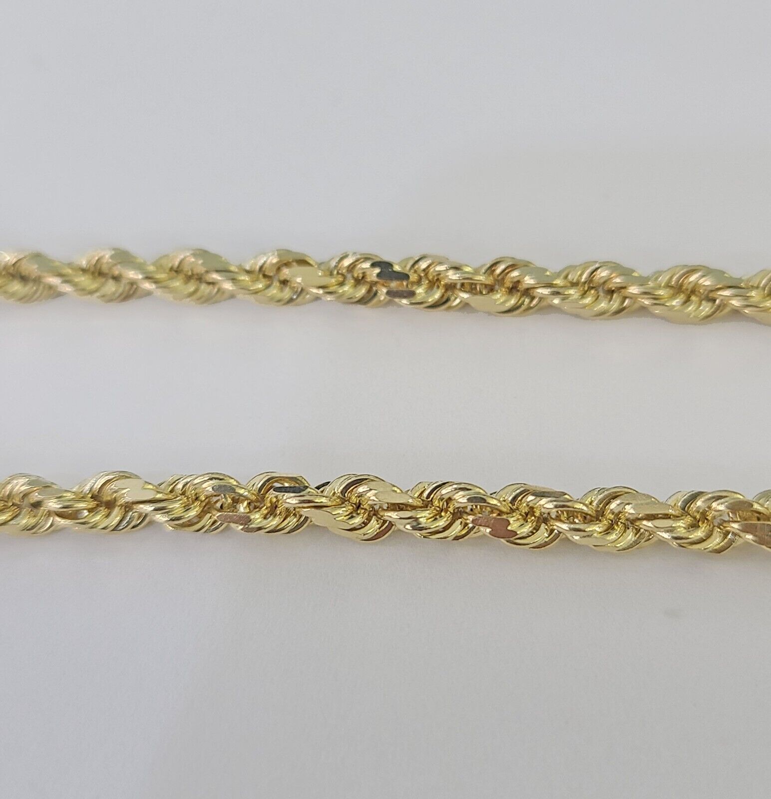 Real 14k Rope Bracelet Solid Yellow Gold 4mm 8.5 Inch Men women Diamond Cut - GoldenlinQ