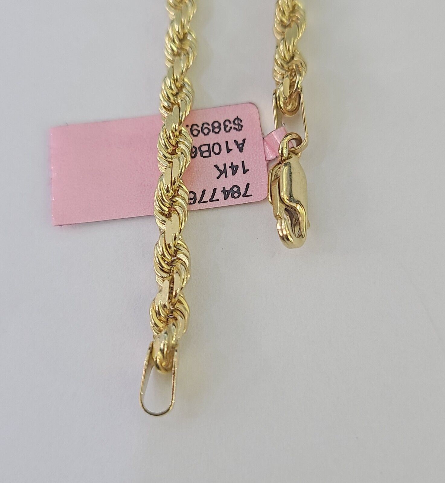 Real 14k Rope Bracelet Solid Yellow Gold 4mm 8.5 Inch Men women Diamond Cut - GoldenlinQ