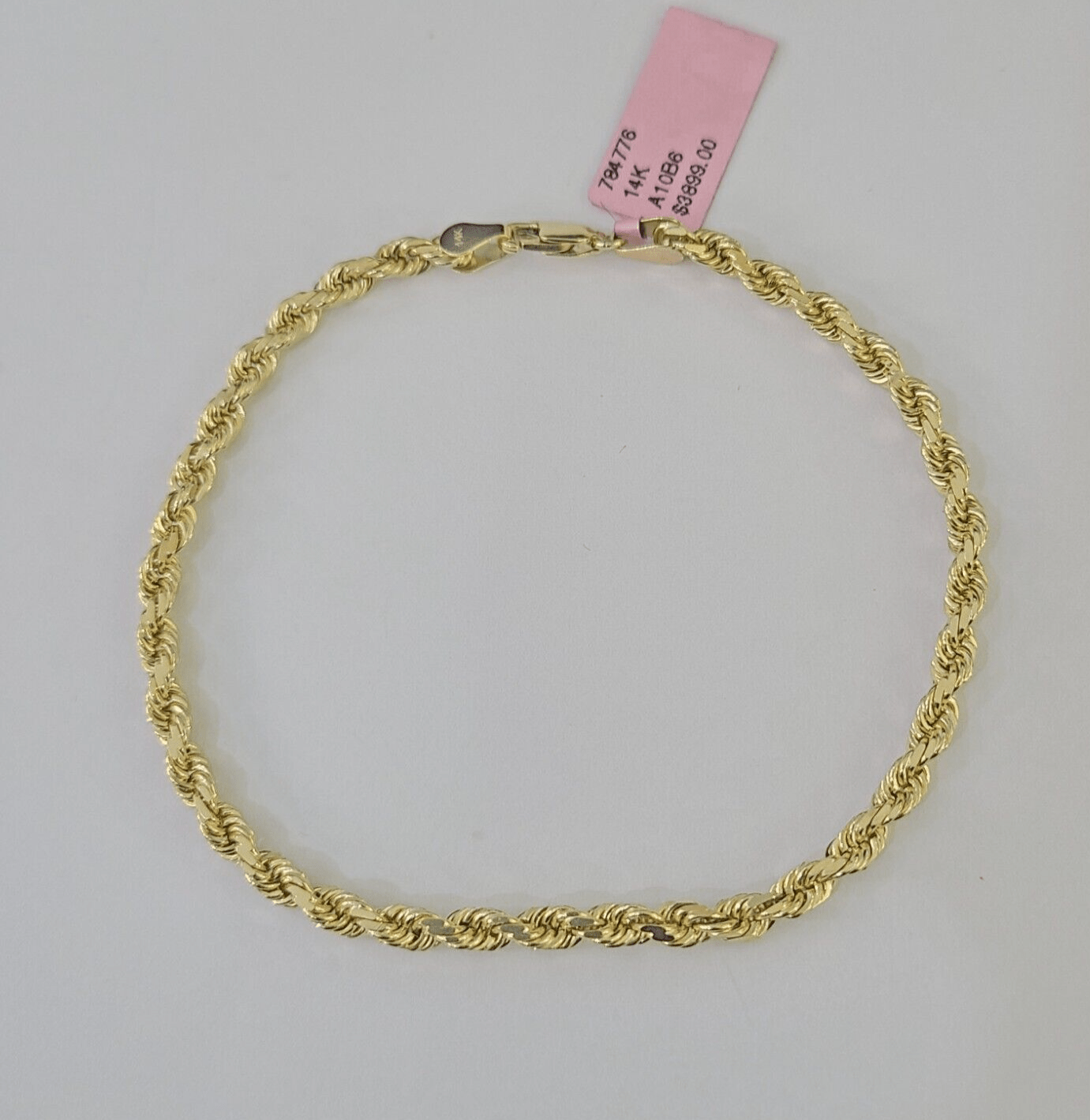 Real 14k Rope Bracelet Solid Yellow Gold 4mm 8.5 Inch Men women Diamond Cut - GoldenlinQ