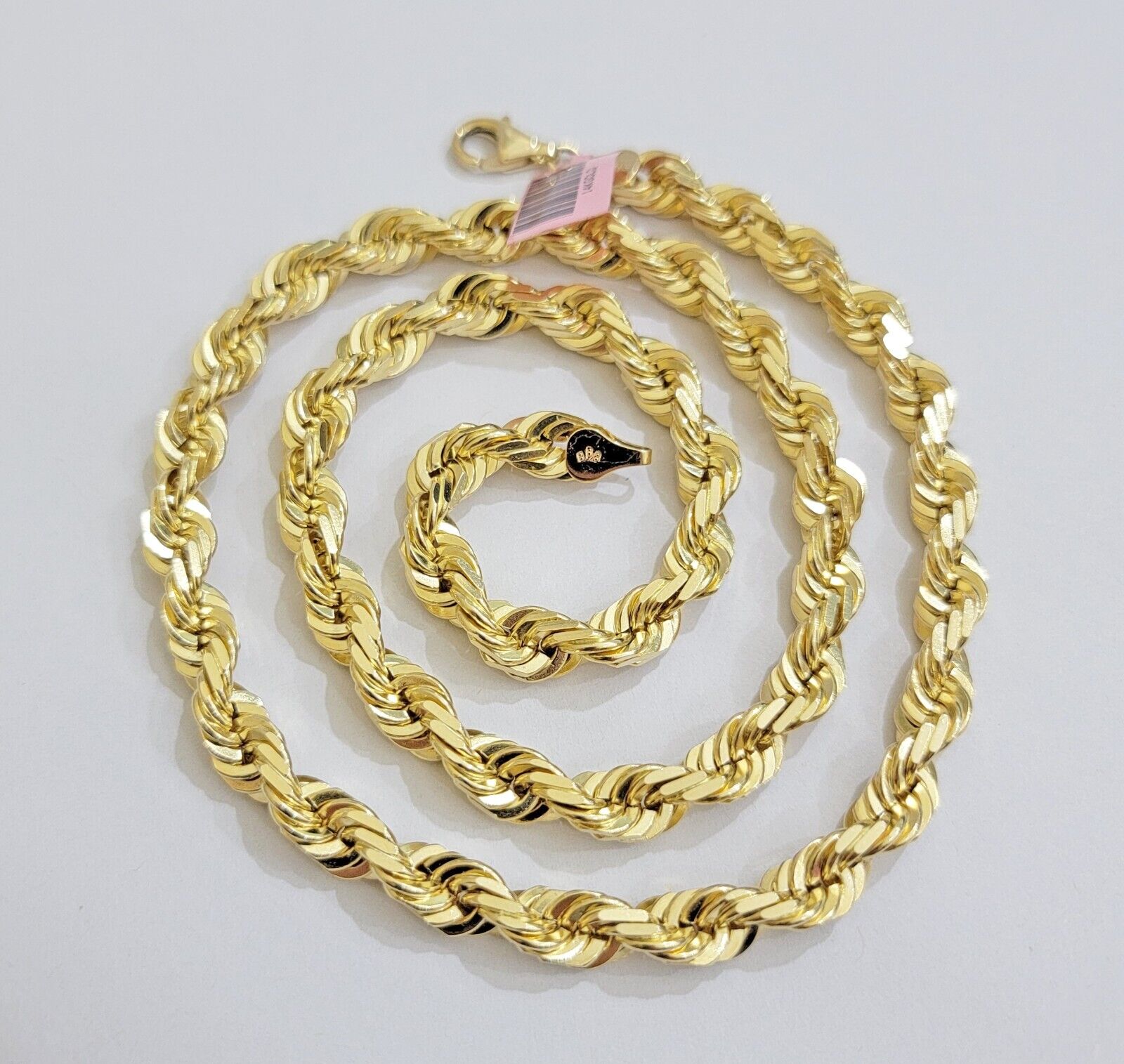 Real 14k Rope Chain Necklace 22 inch 7mm Diamond Cut Mens 14kt Yellow Gold SOLID