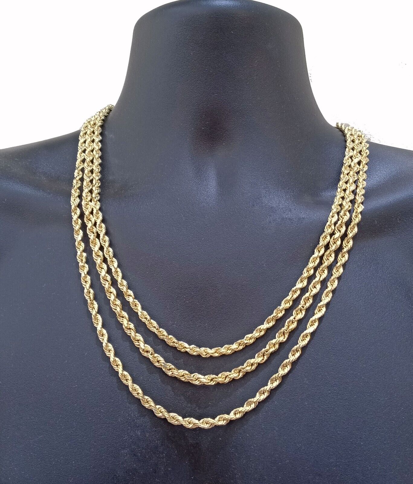 Real 14k Rope Chain Necklace 5mm 14kt Yellow Gold 18" 20" 22" 24" 26" inch Mens - GoldenlinQ