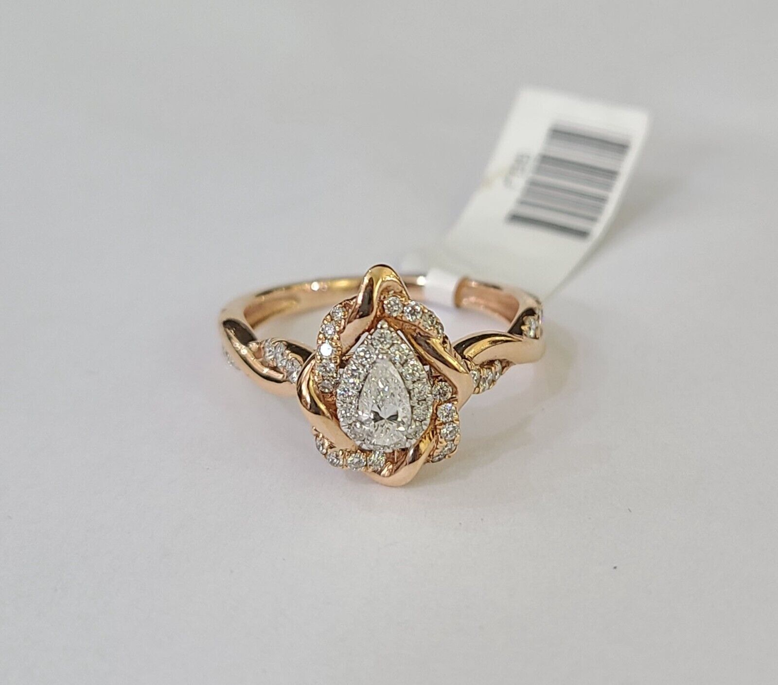 REAL 14k Rose Gold Diamond Ladies Ring Drop Shaped Women Engagement Wedding - GoldenlinQ