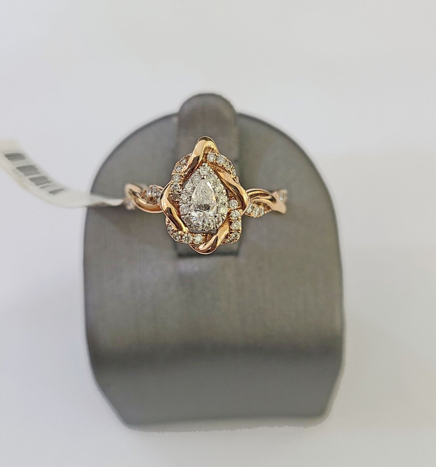 REAL 14k Rose Gold Diamond Ladies Ring Drop Shaped Women Engagement Wedding - GoldenlinQ