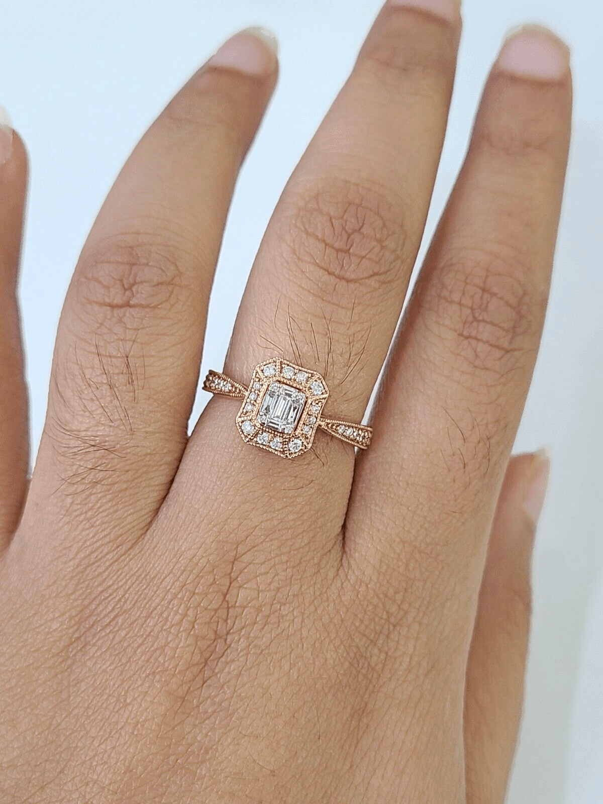 REAL 14k Rose Gold Diamond Ladies Ring Octagonal Shape Women Engagement Wedding - GoldenlinQ