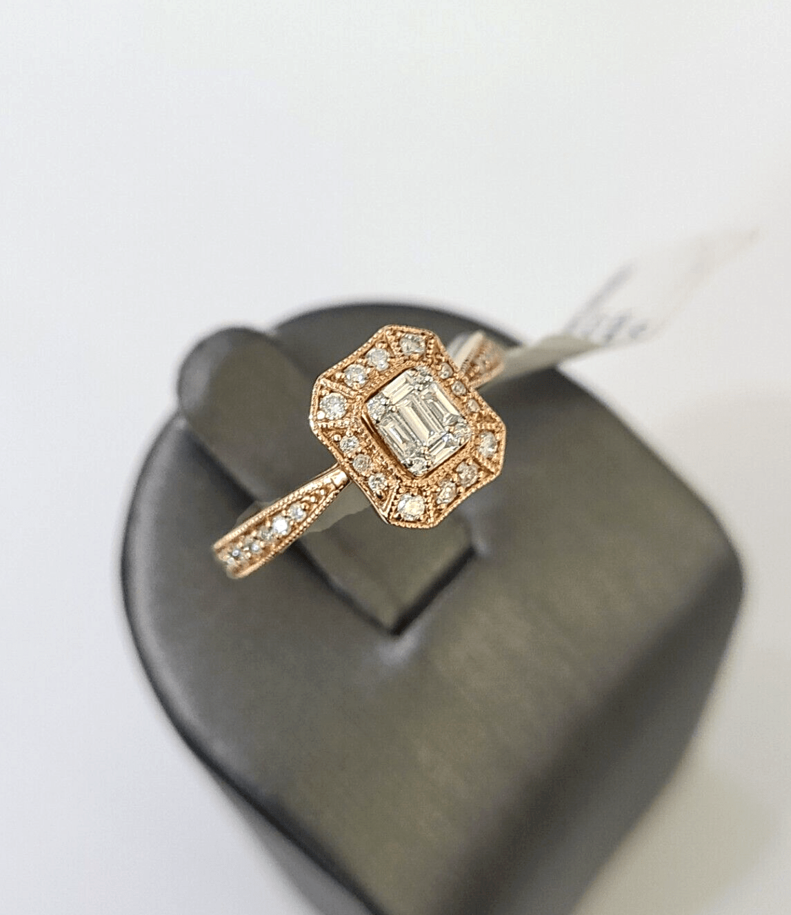 REAL 14k Rose Gold Diamond Ladies Ring Octagonal Shape Women Engagement Wedding - GoldenlinQ