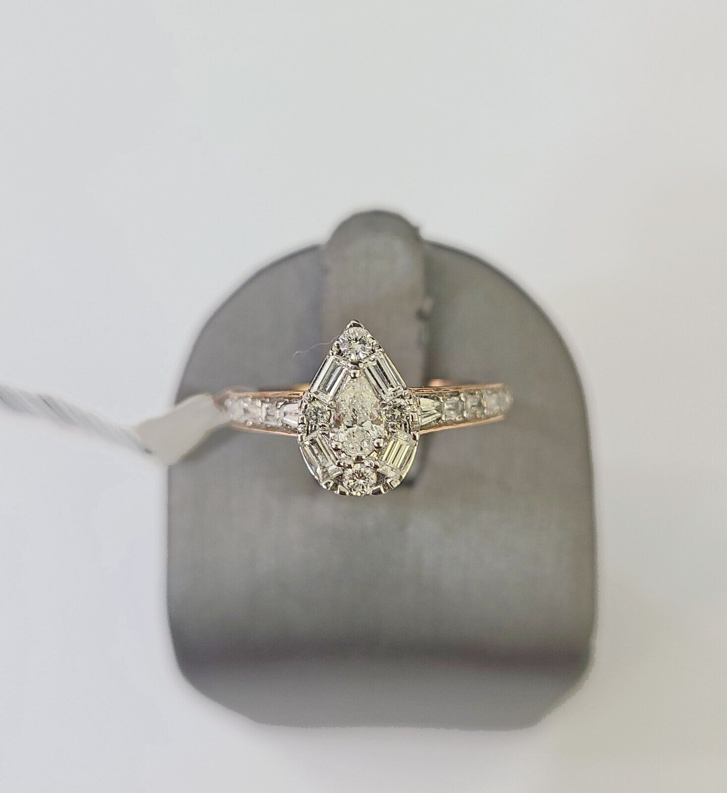 REAL 14k Rose Gold Diamond Ladies Ring Pear Shaped Women Engagement Wedding - GoldenlinQ