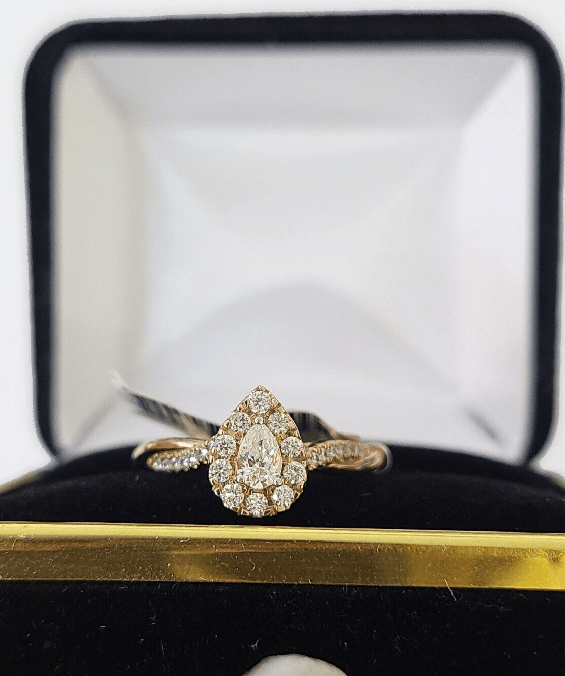 REAL 14k Rose Gold Diamond Ladies Ring Pear Shaped Women Engagement Wedding - GoldenlinQ