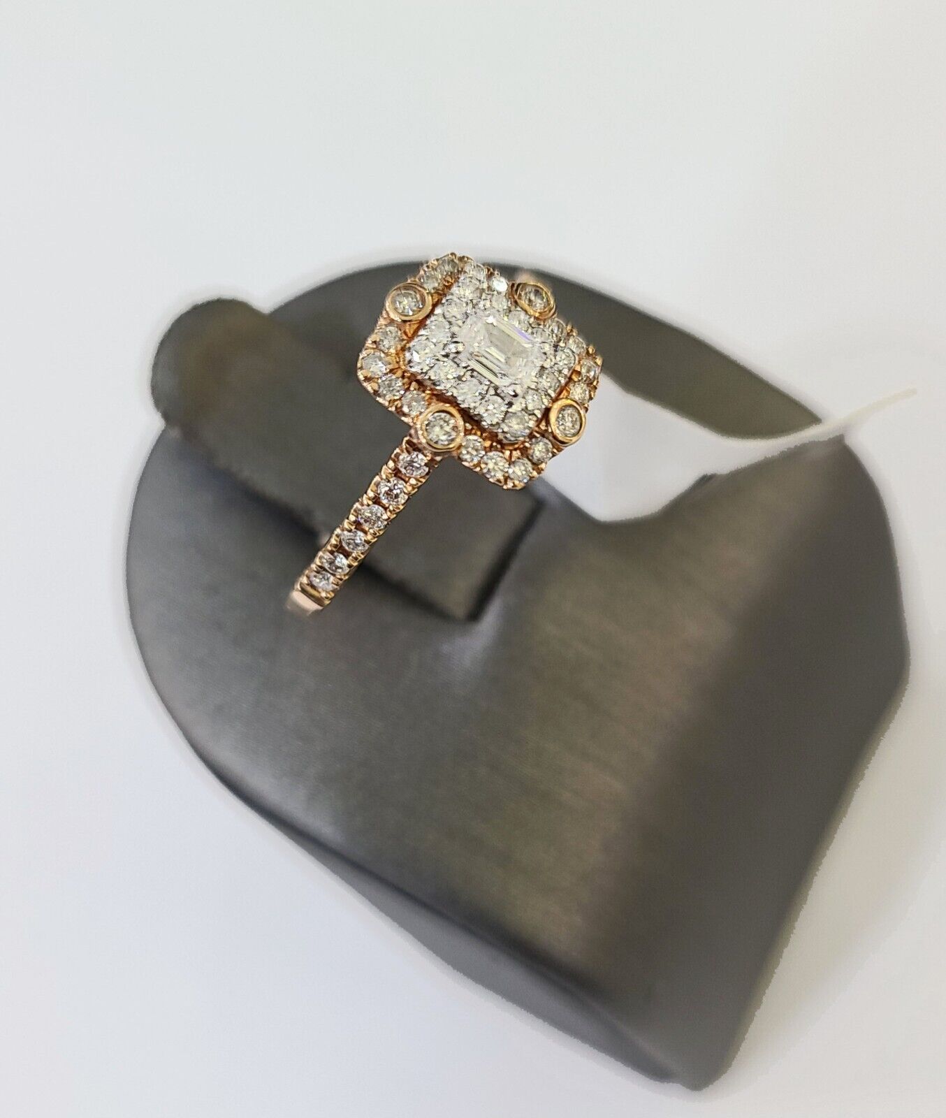 REAL 14k Rose Gold Diamond Ladies Ring Rectangle Shape Women Engagement Wedding - GoldenlinQ