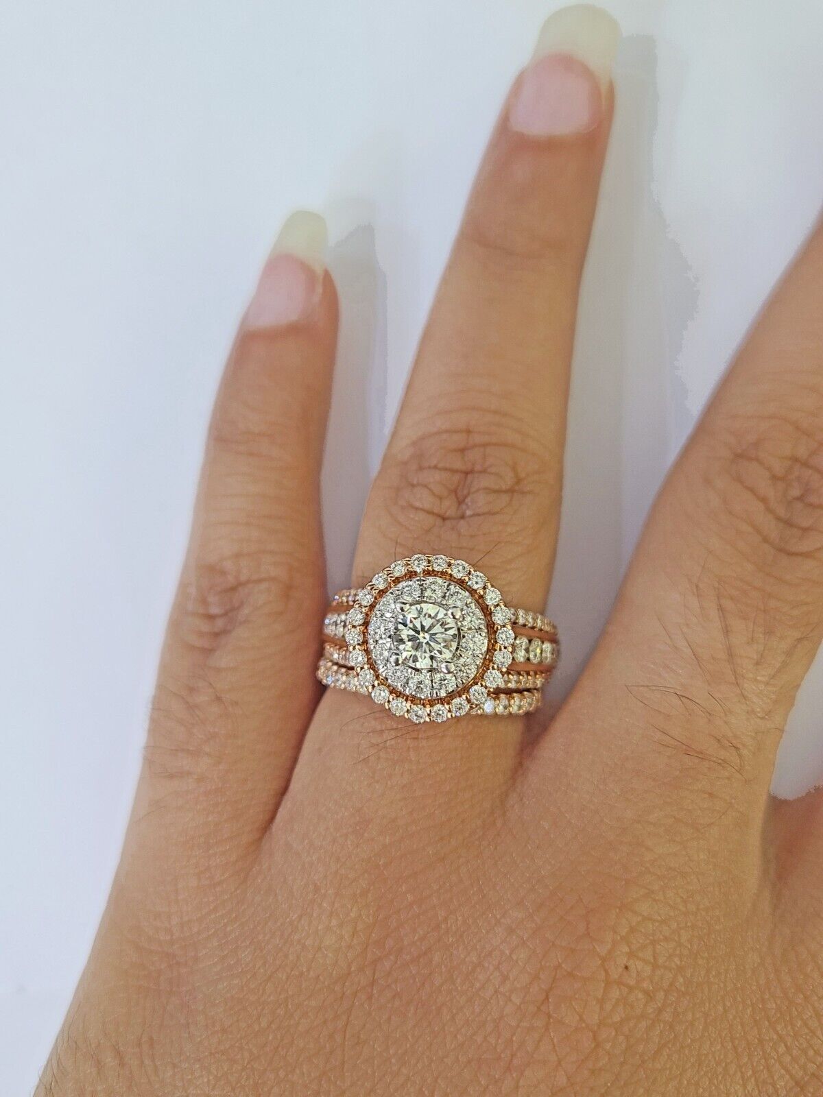 REAL 14k Rose Gold Diamond Ladies Ring Round Shape Women Engagement Wedding - GoldenlinQ